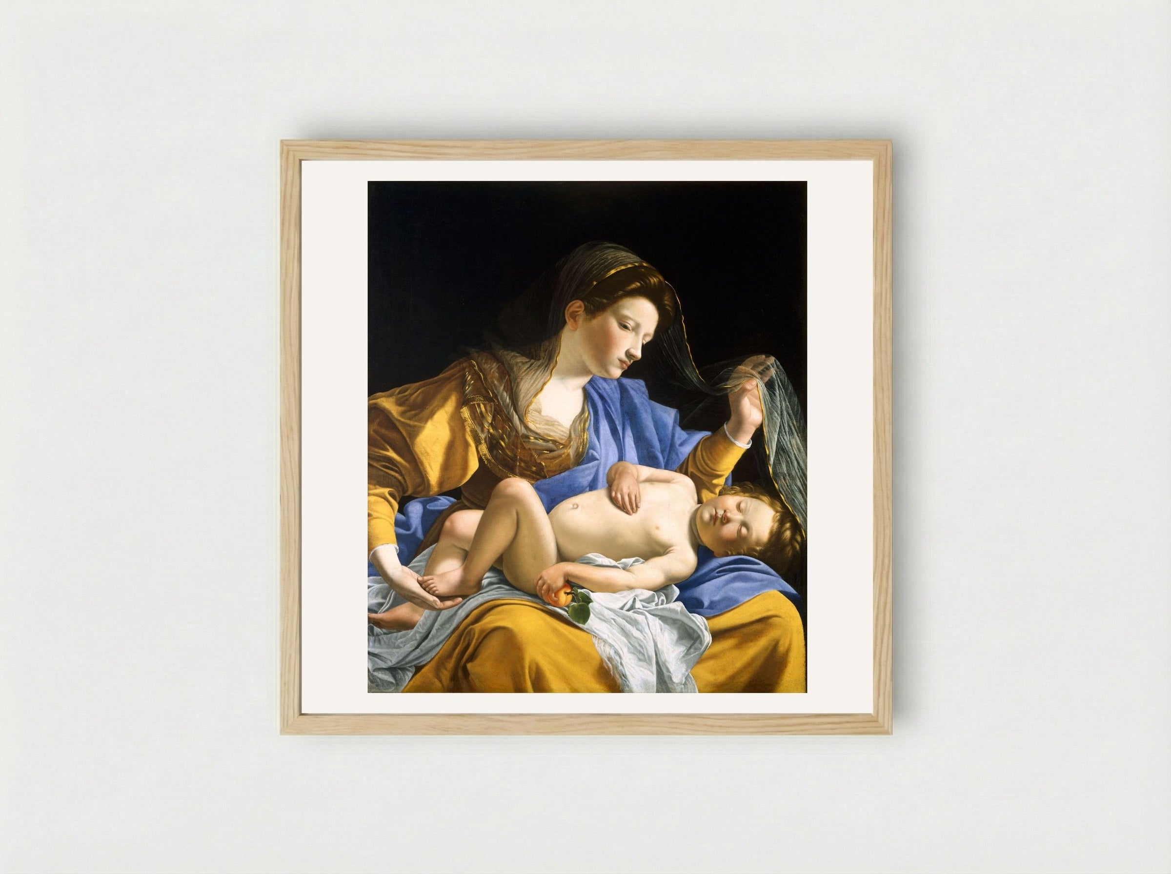 The Virgin with the Sleeping Christ Child - Orazio Gentileschi - Framed Print Wood
