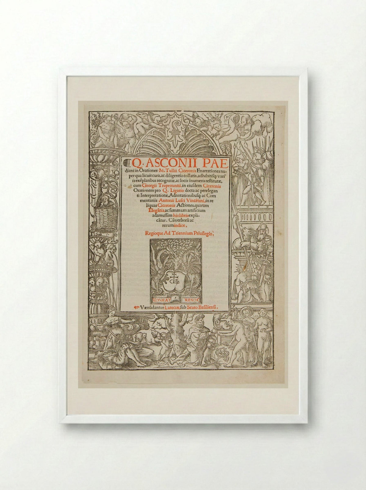 Title-Border with Pyramus and Thisbe, Judgment of Paris, etc. - Urs Graf - Framed Print White