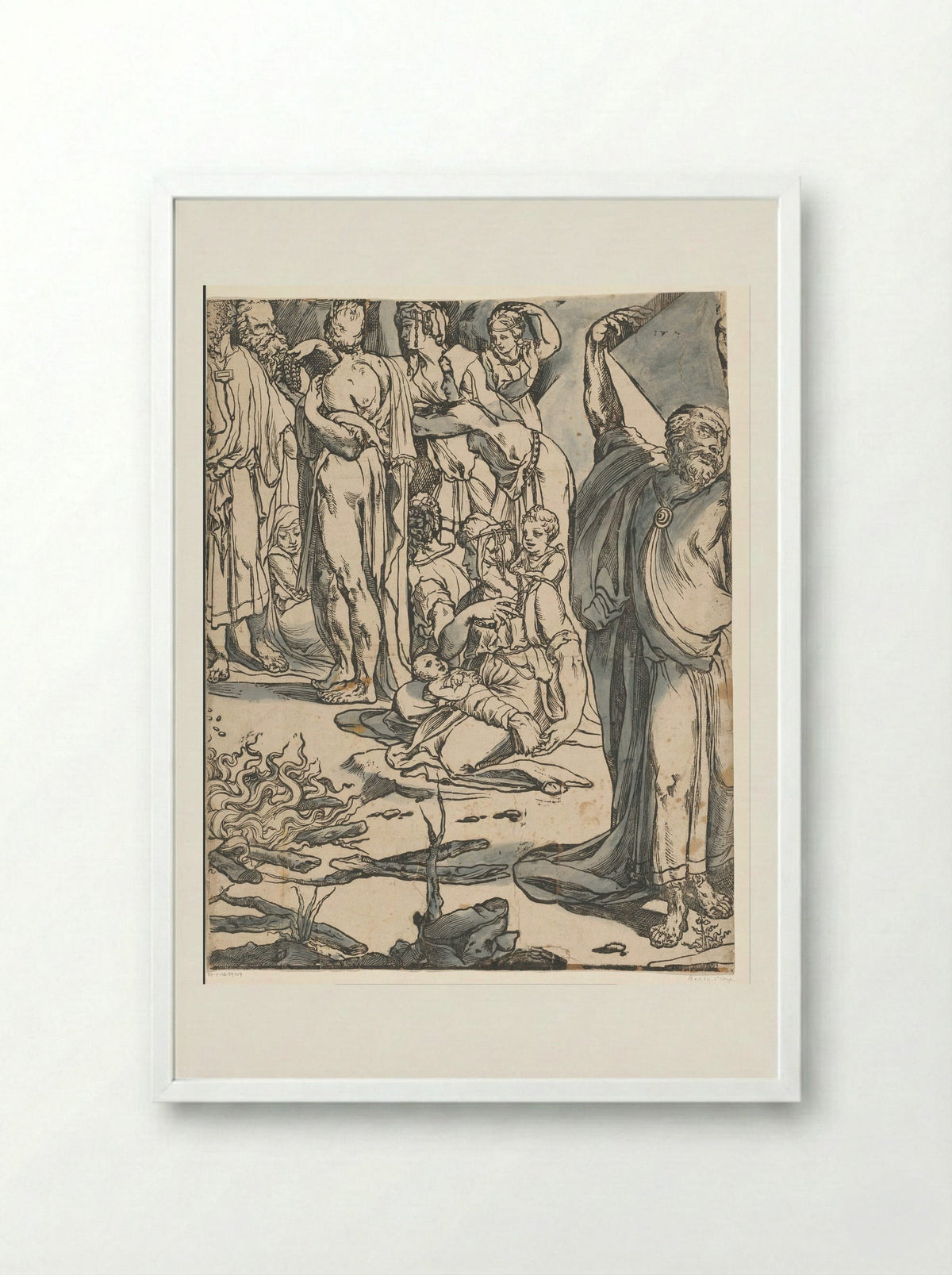 Moses Breaking the Tablets of the Law (Second Part) - Andrea Andreani - Framed Print White