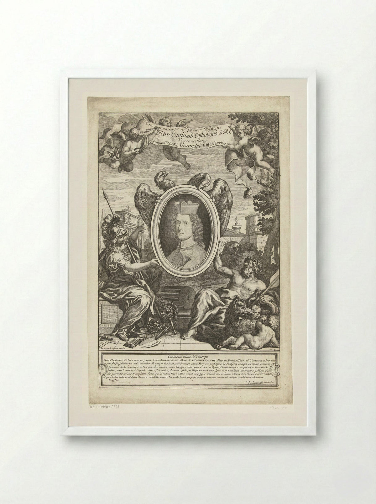 Portrait of Cardinal Pietro Ottoboni - Giovanni Giacomo de' Rossi - Framed Print White