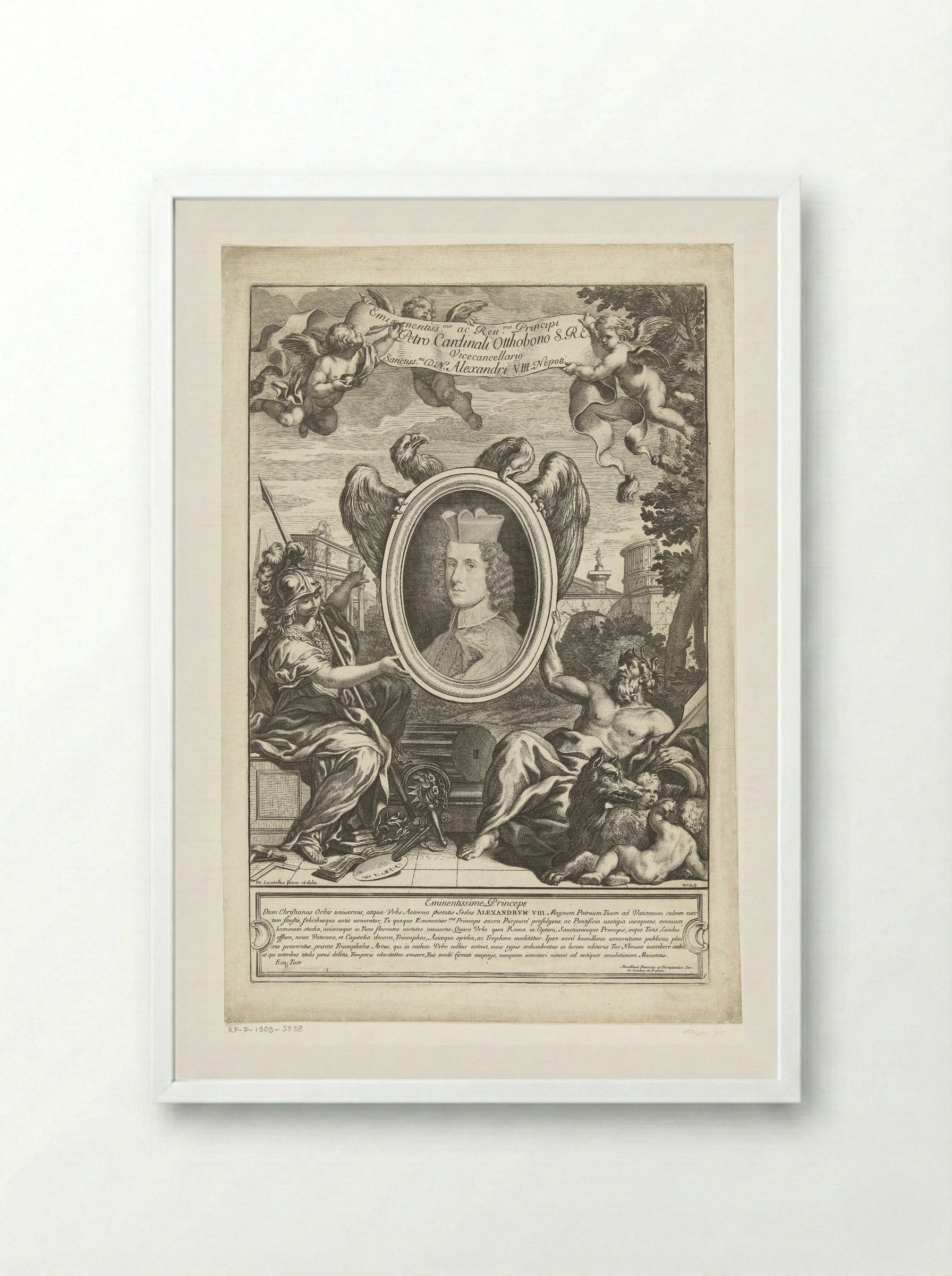 Portrait of Cardinal Pietro Ottoboni - Giovanni Giacomo de' Rossi - Framed Print White