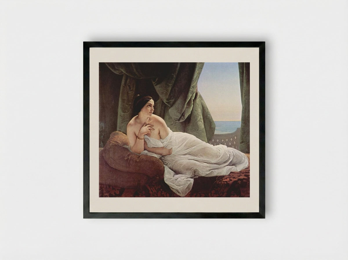 Reclining Odalisque - Francesco Hayez - Framed Print Black