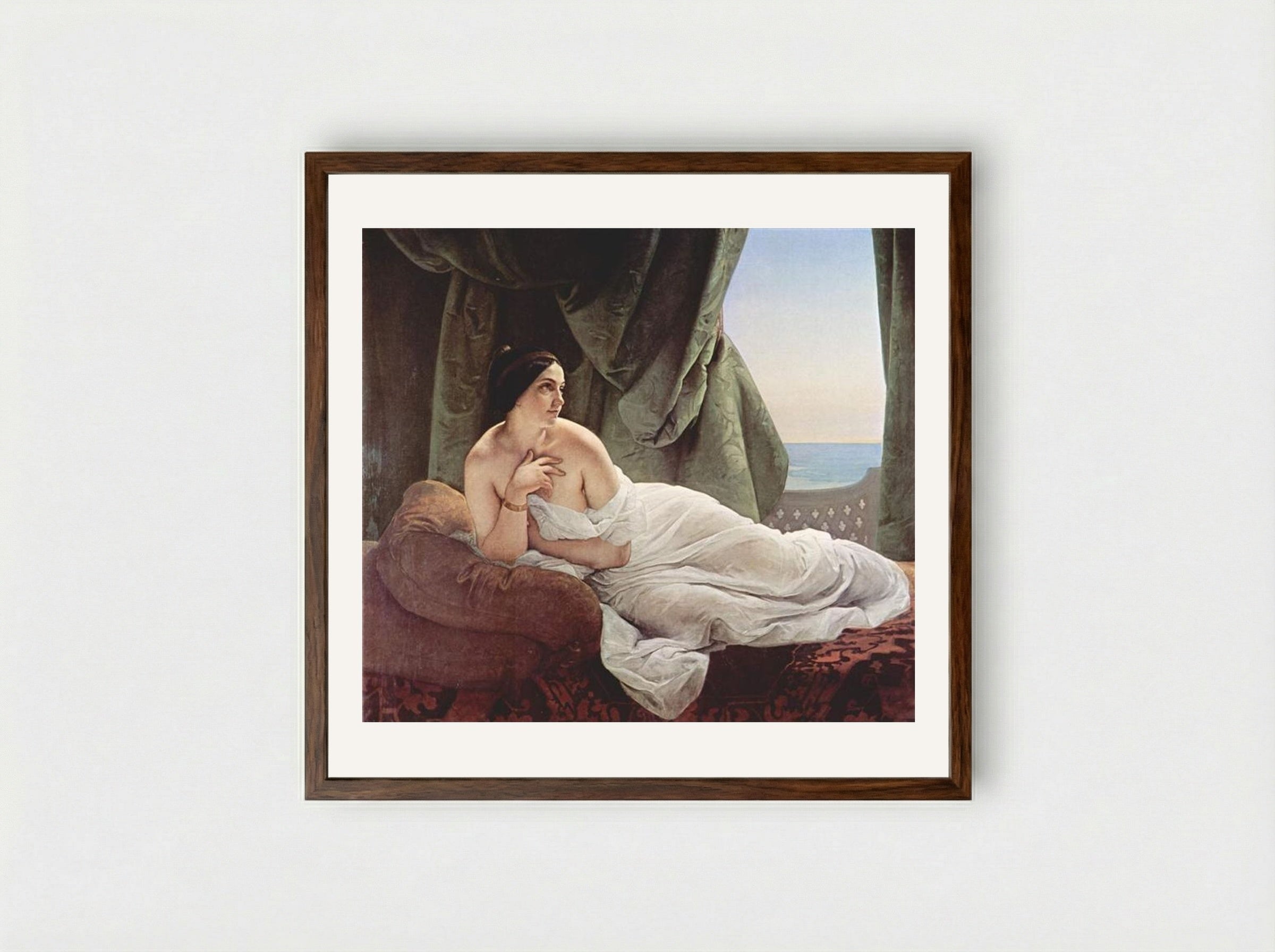 Reclining Odalisque - Francesco Hayez - Framed Print Dark Wood
