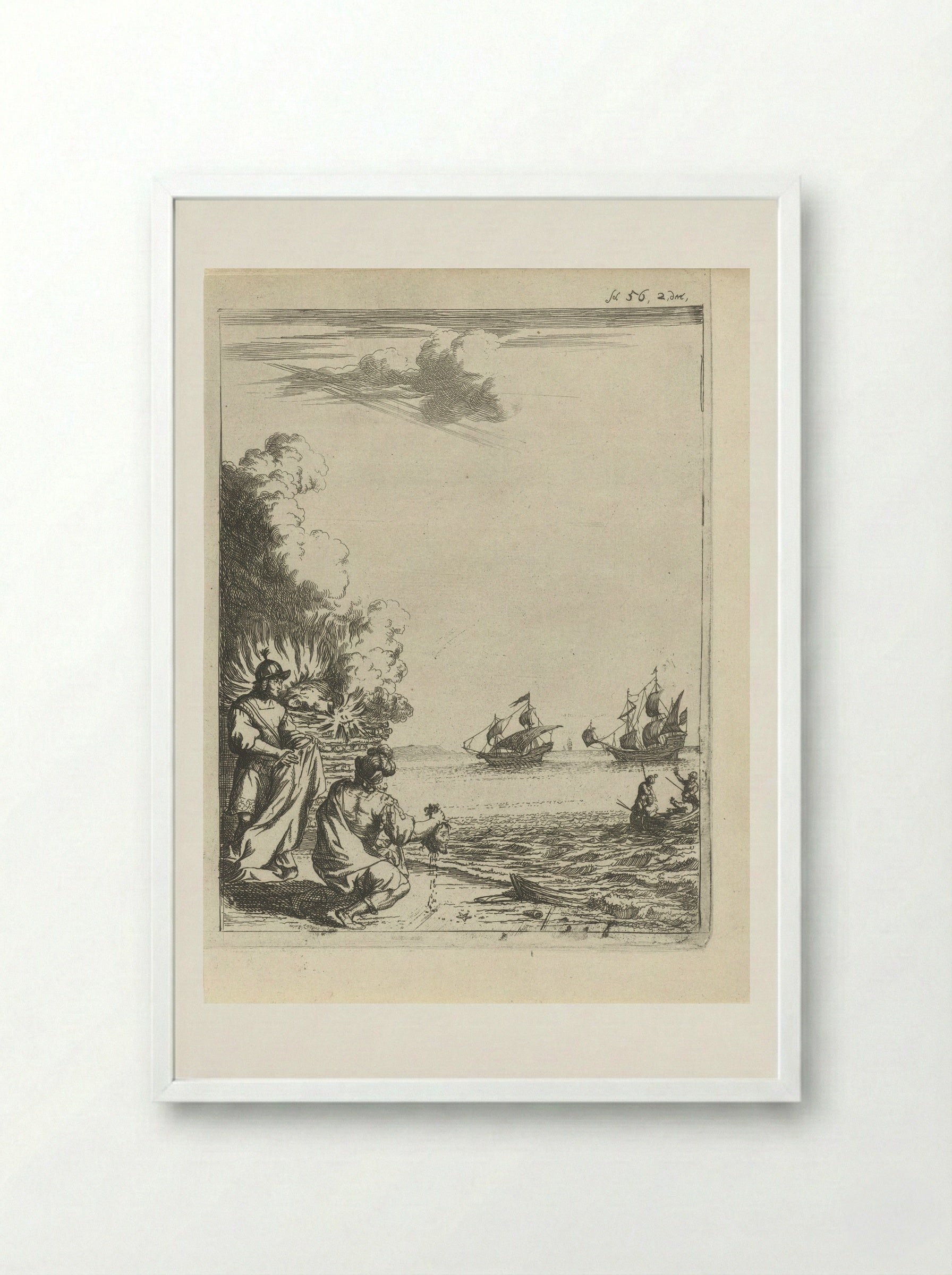 The Cremation of the Beheaded Body of Pompey - Arnold Houbraken - Framed Print White