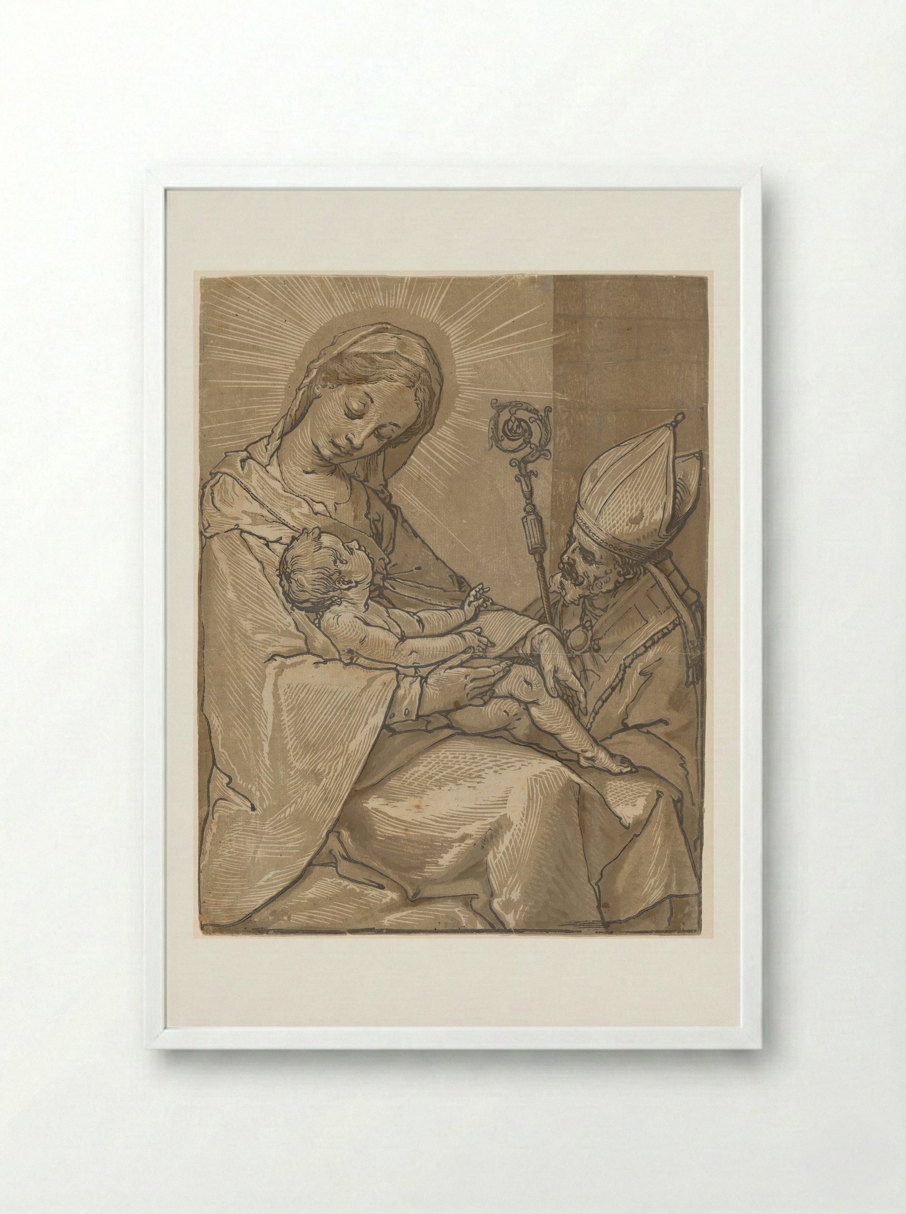 Madonna and Child with a Bishop - Andrea Andreani - Framed Print White