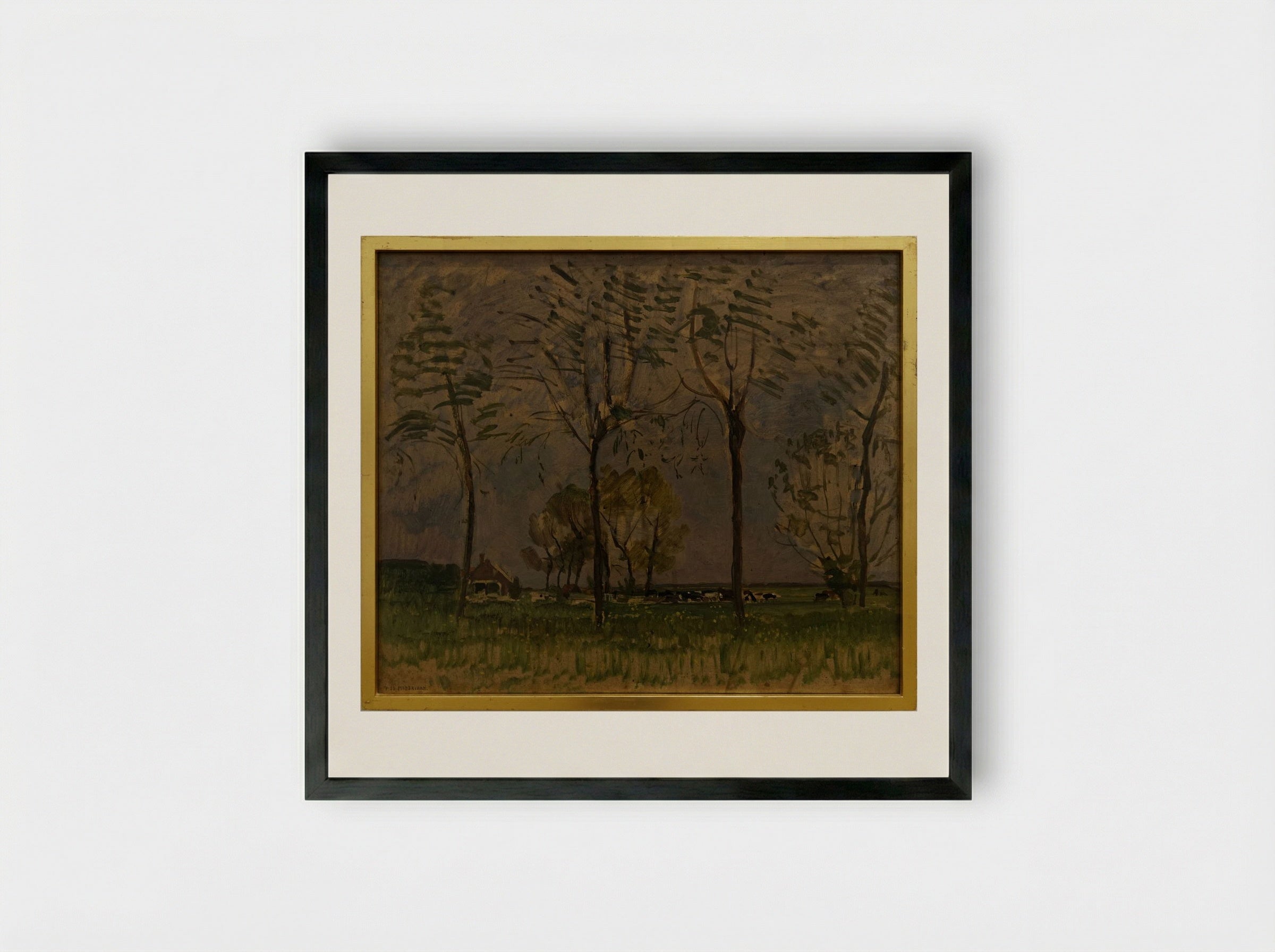 Field with Young Trees in the Foreground - Piet Mondrian - Framed Print Black