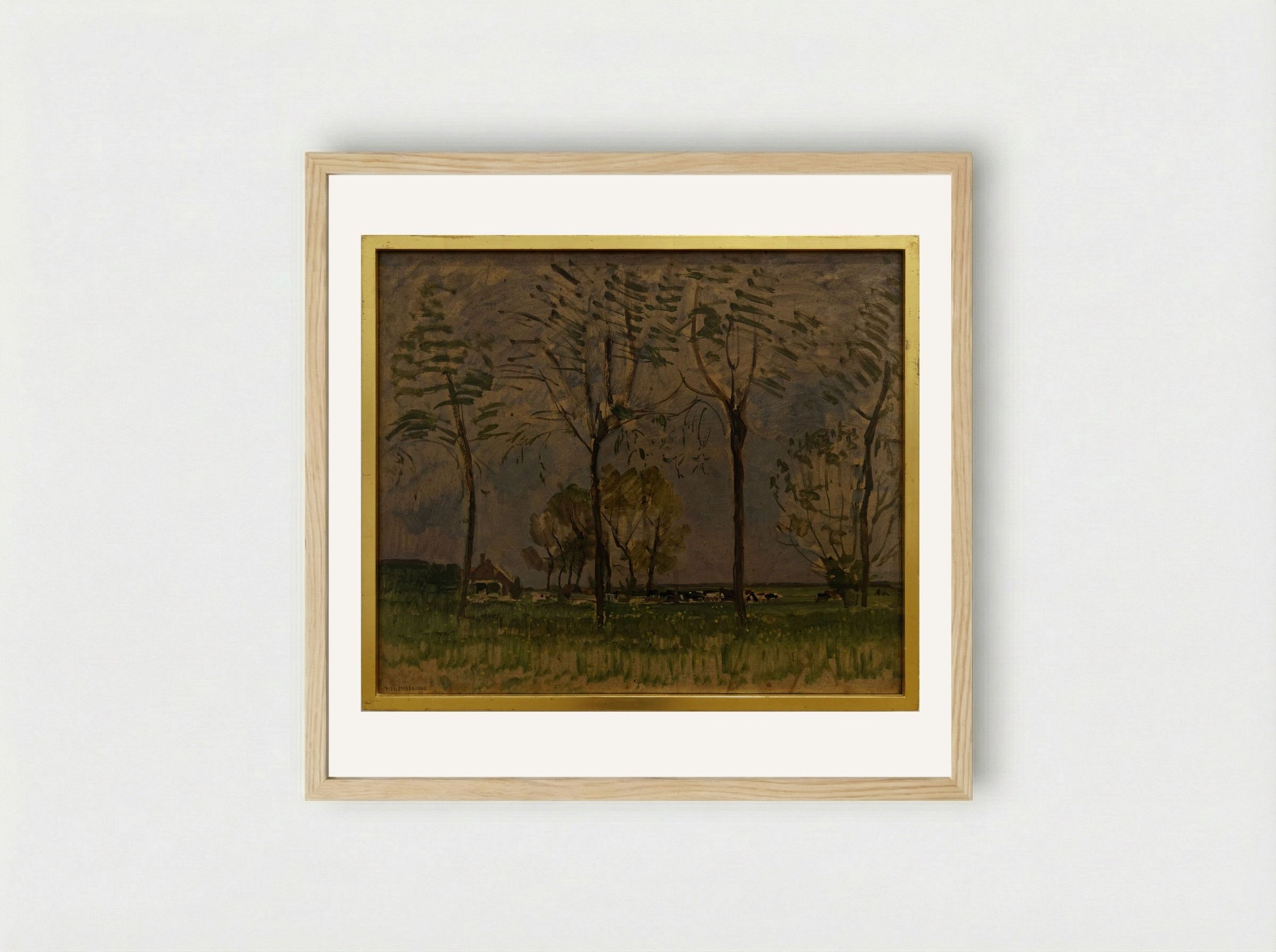 Field with Young Trees in the Foreground - Piet Mondrian - Framed Print Wood
