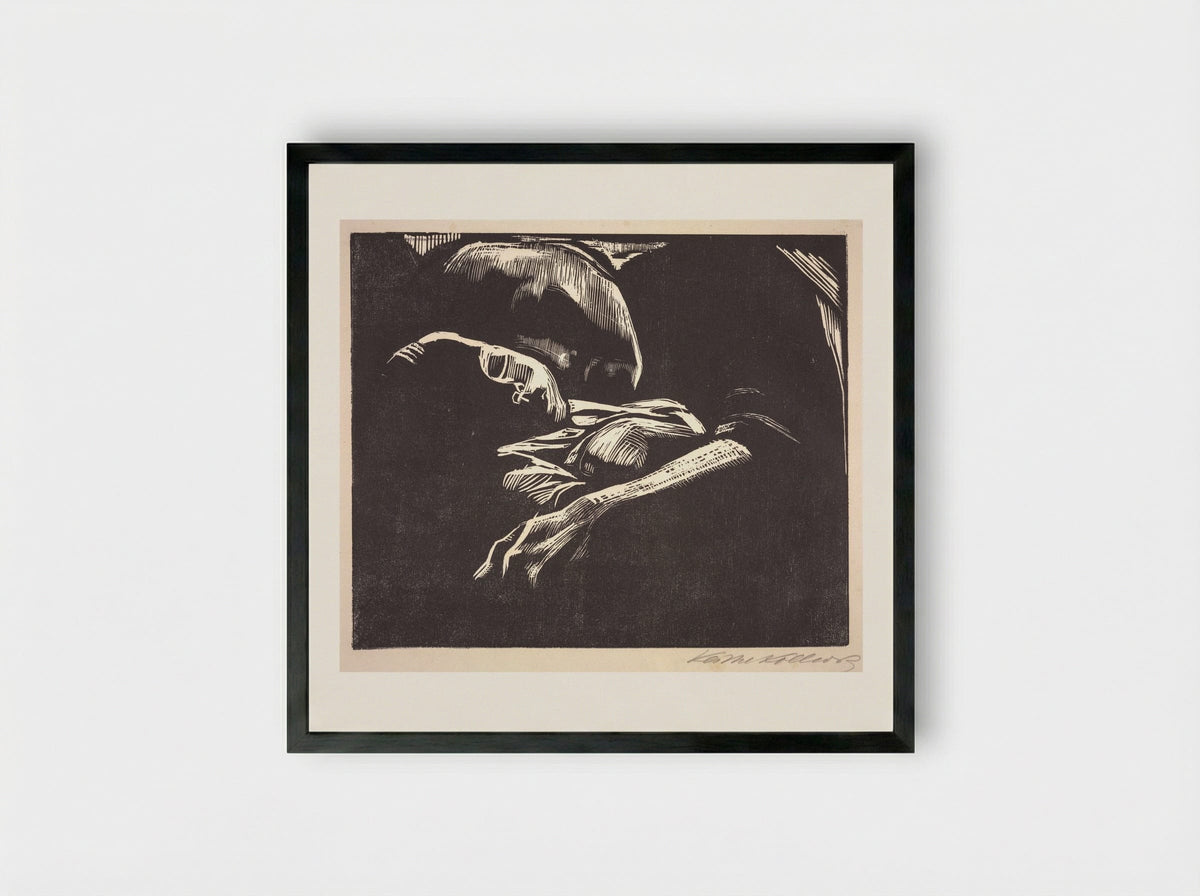 Pregnant Woman Contemplating Suicide - Käthe Kollwitz - Framed Print Black