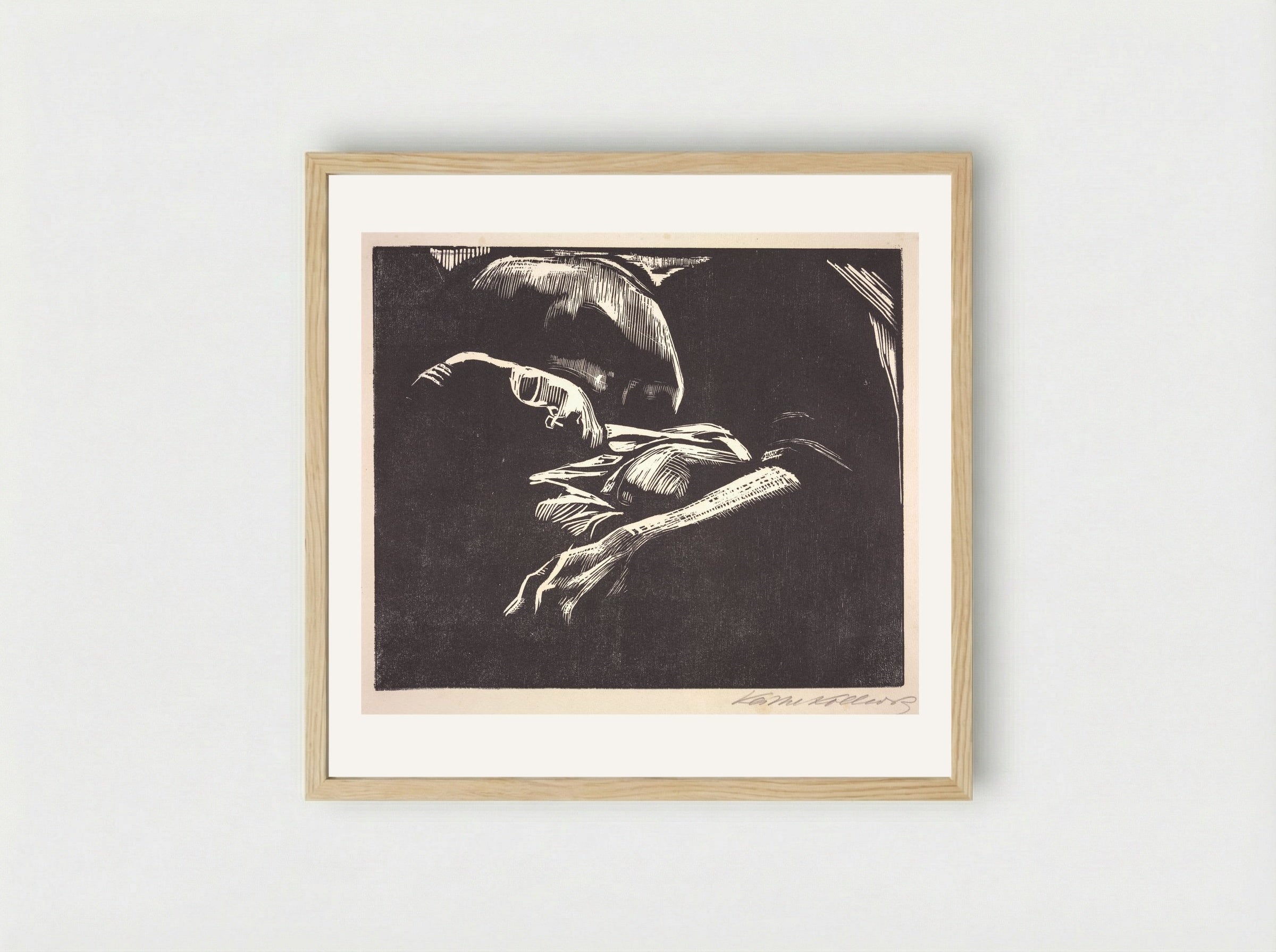 Pregnant Woman Contemplating Suicide - Käthe Kollwitz - Framed Print Wood