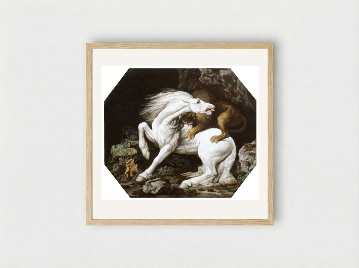 A Horse Attacked by a Lion - George Stubbs - Framed Print Wood
