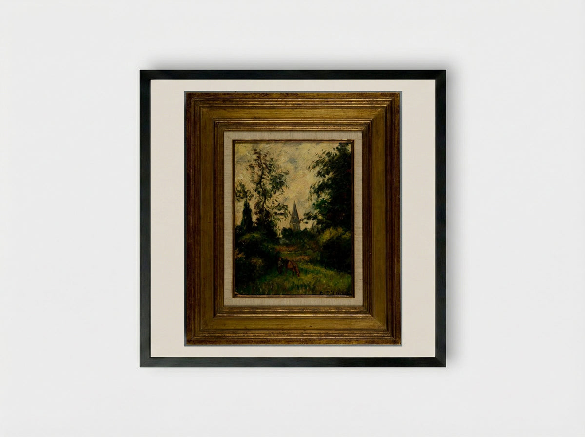 The Bell Tower at Bazancourt - Camille Pissarro - Framed Print Black