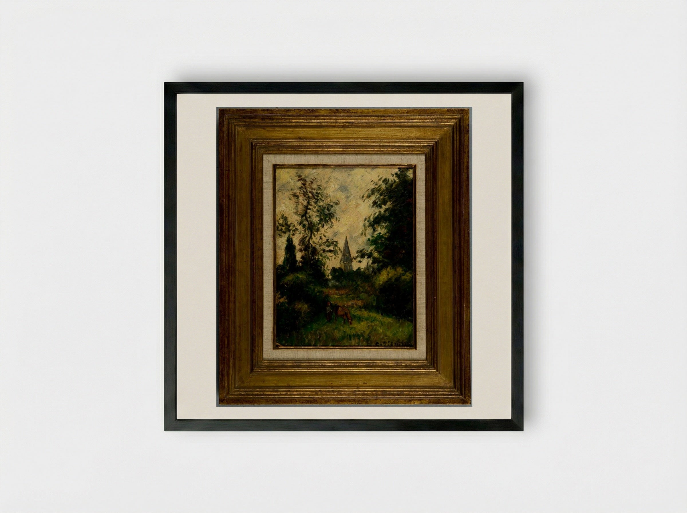 The Bell Tower at Bazancourt - Camille Pissarro - Framed Print Black