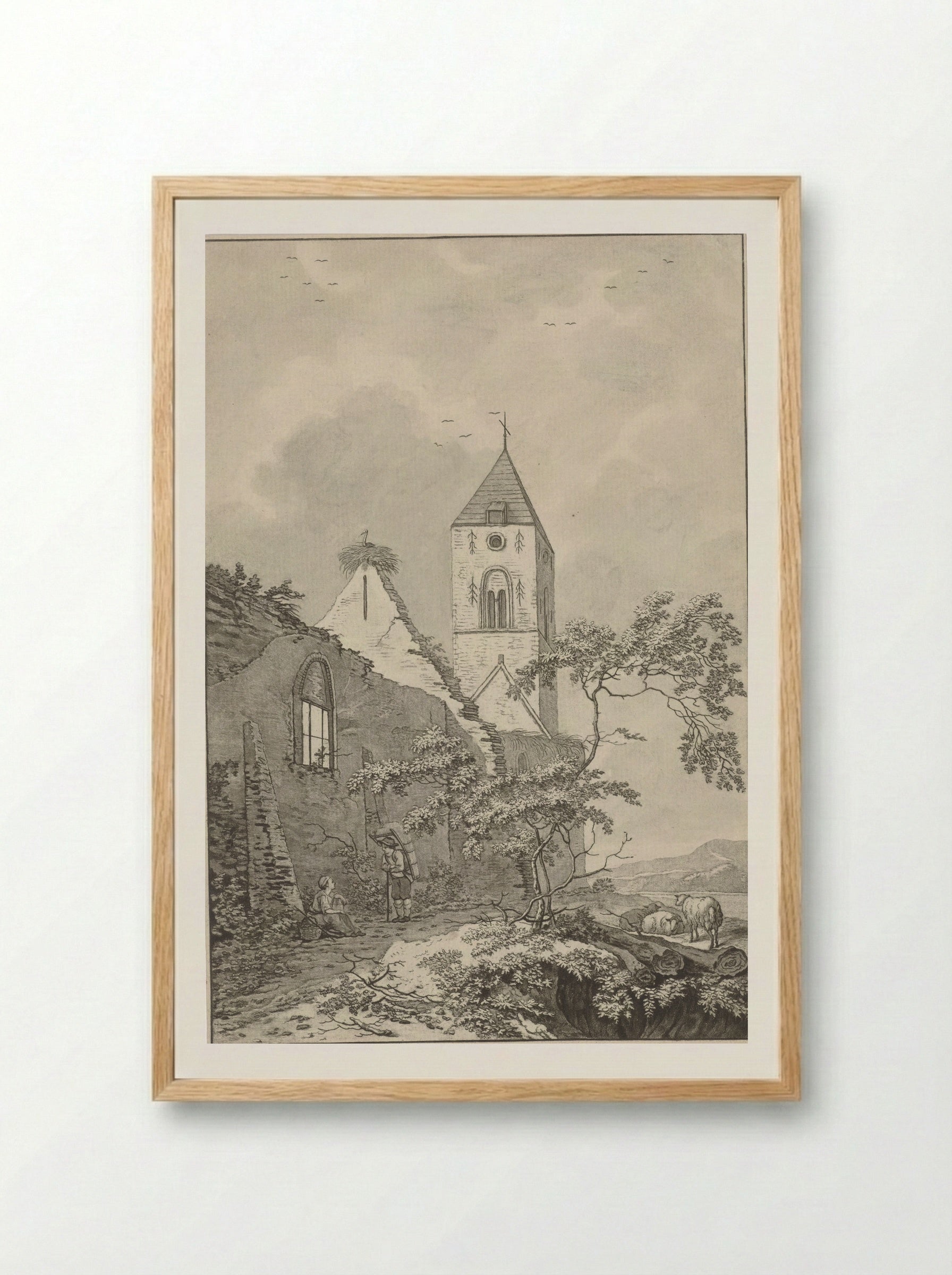 Two Resting Figures by a Church Ruin - Noach van der Meer (II) - Framed Print Wood