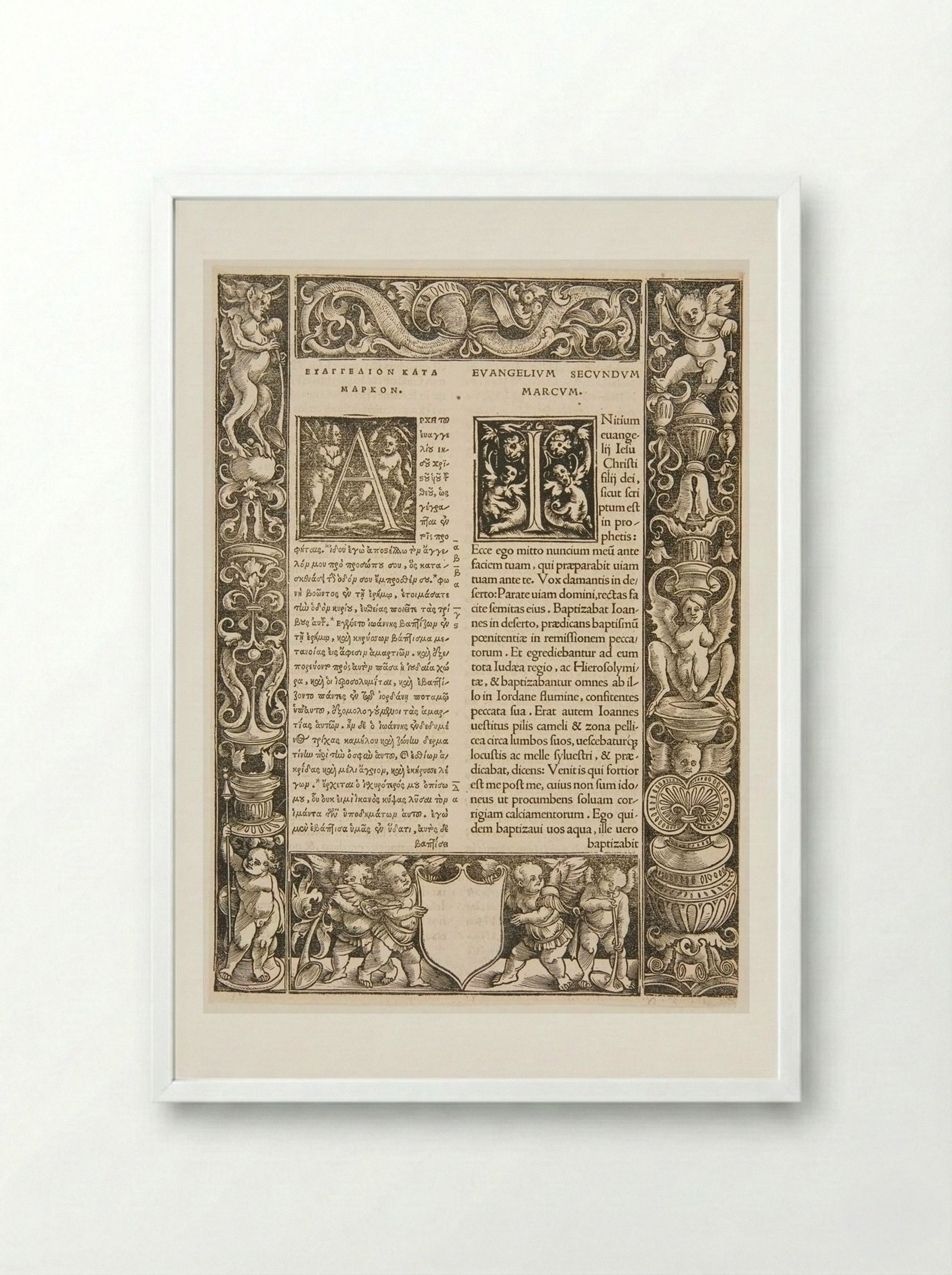 Border Composed of Four Blocks; Initials A, I - Urs Graf - Framed Print White