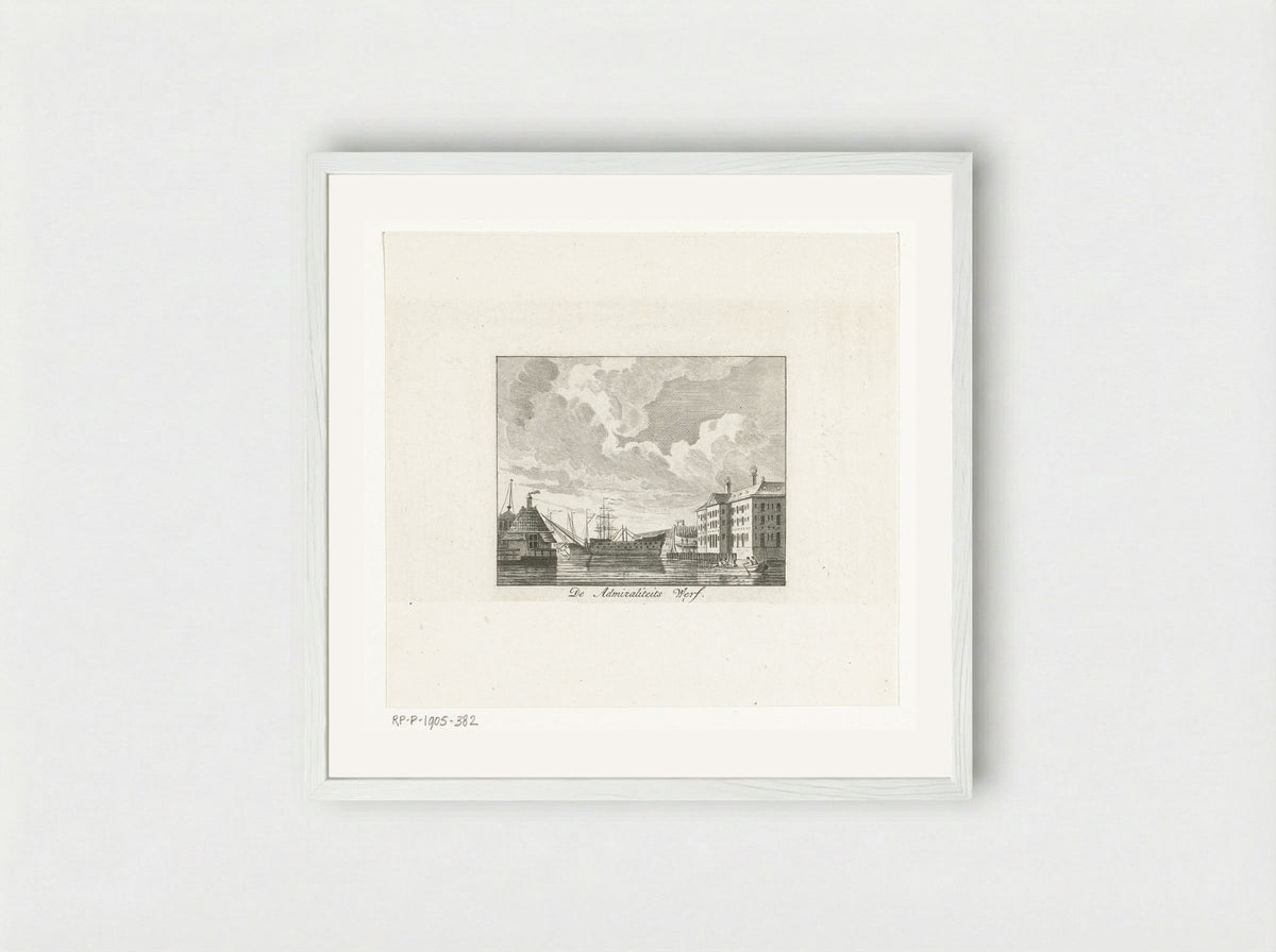 Stadsgezicht met Admiraliteitswerf te Amsterdam - Cornelis Brouwer - Framed Print White