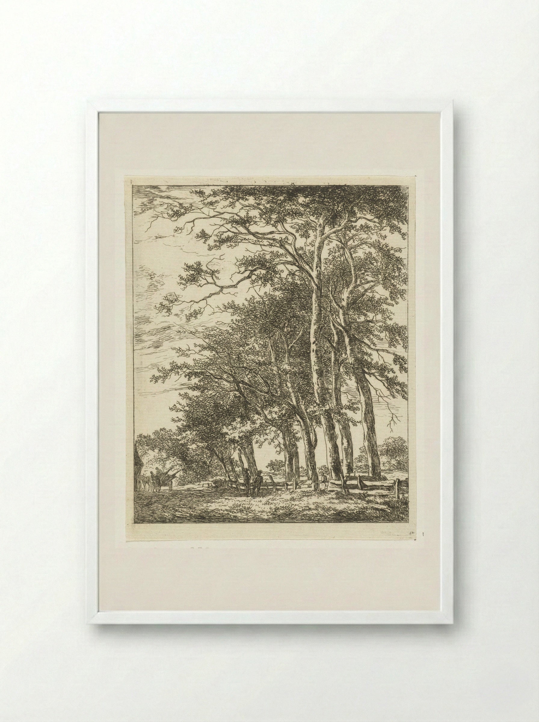 Twee staande figuren bij hoge boomen - Hermanus van Brussel - Framed Print White