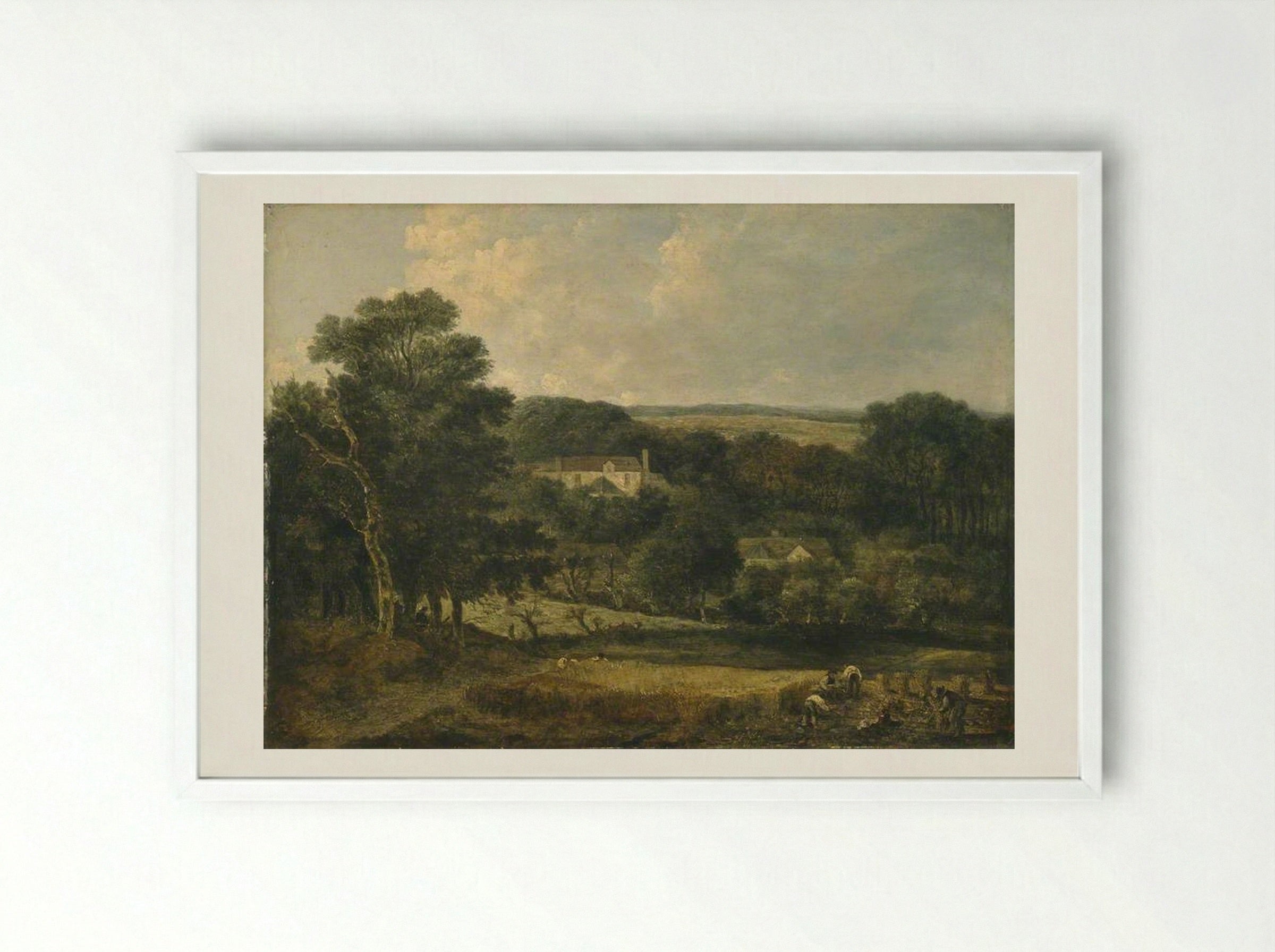 View near Norwich with Harvesters - John Crome - Framed Print White