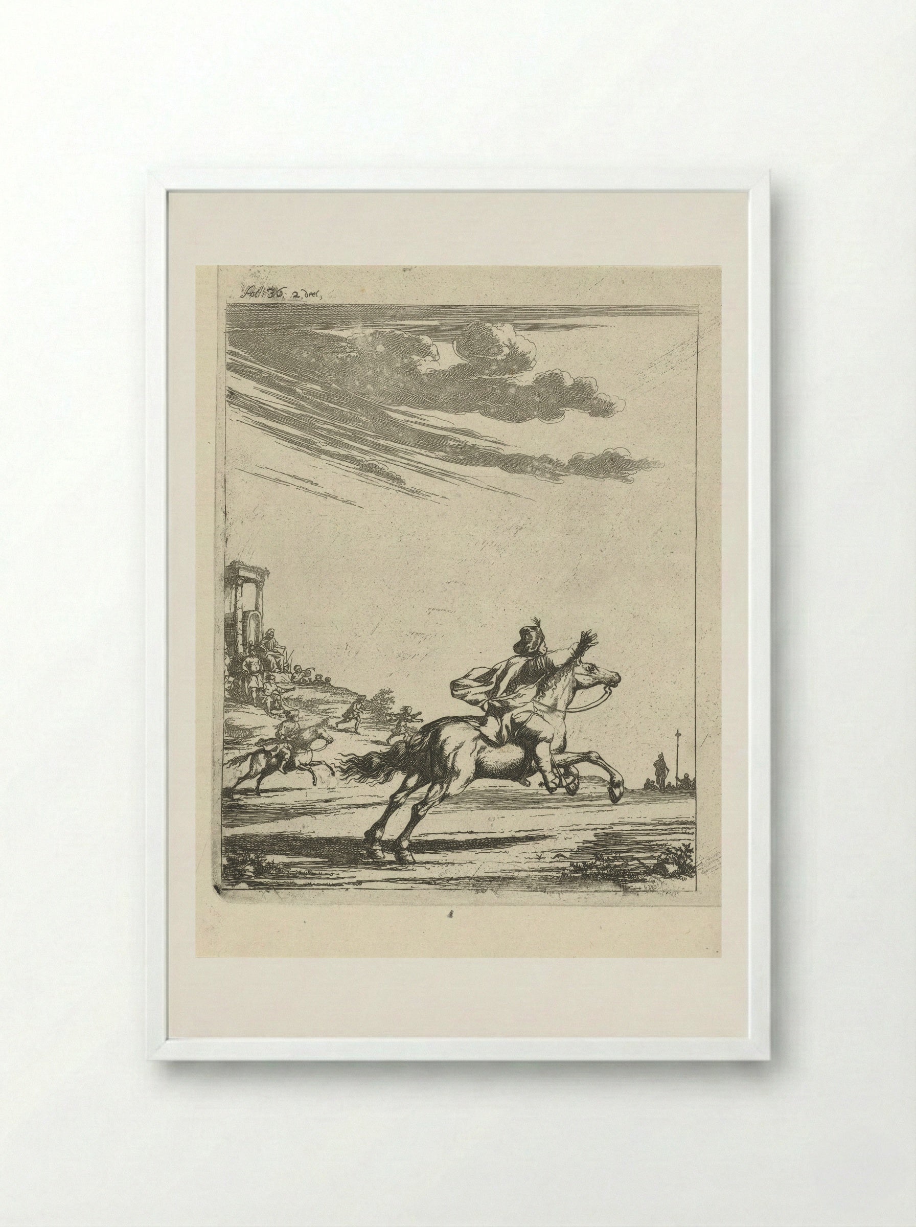 Ruiters in een landschap - Arnold Houbraken - Framed Print White