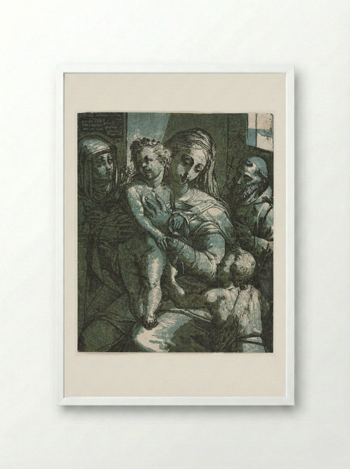 Virgin and Child with St. John, St. Catherine of Siena and Saint Francis - Andrea Andreani - Framed Print White