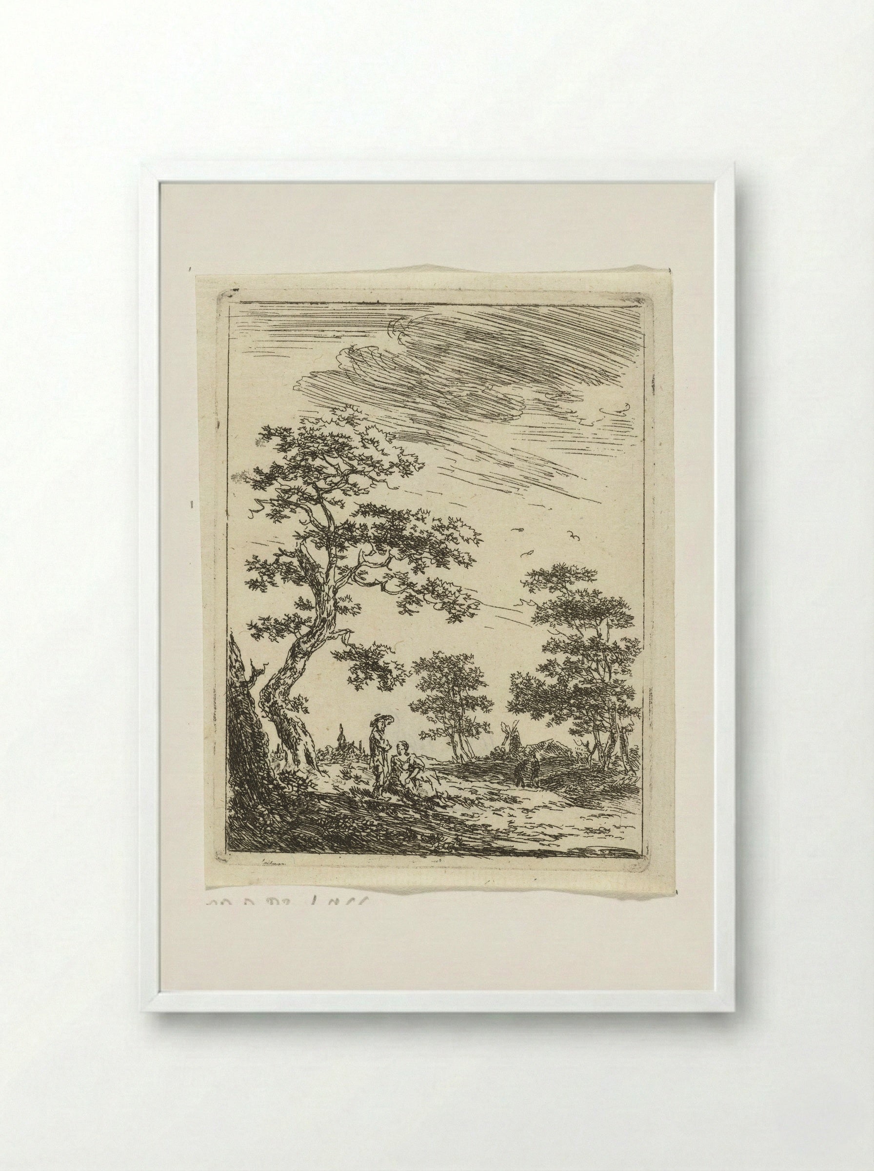 Paar onder boom in landschap - Hermanus van Brussel - Framed Print White