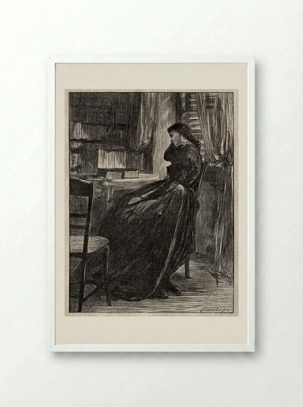 The Trial Sermon, Joanna Douglas at Her Desk - James McNeill Whistler - Framed Print White