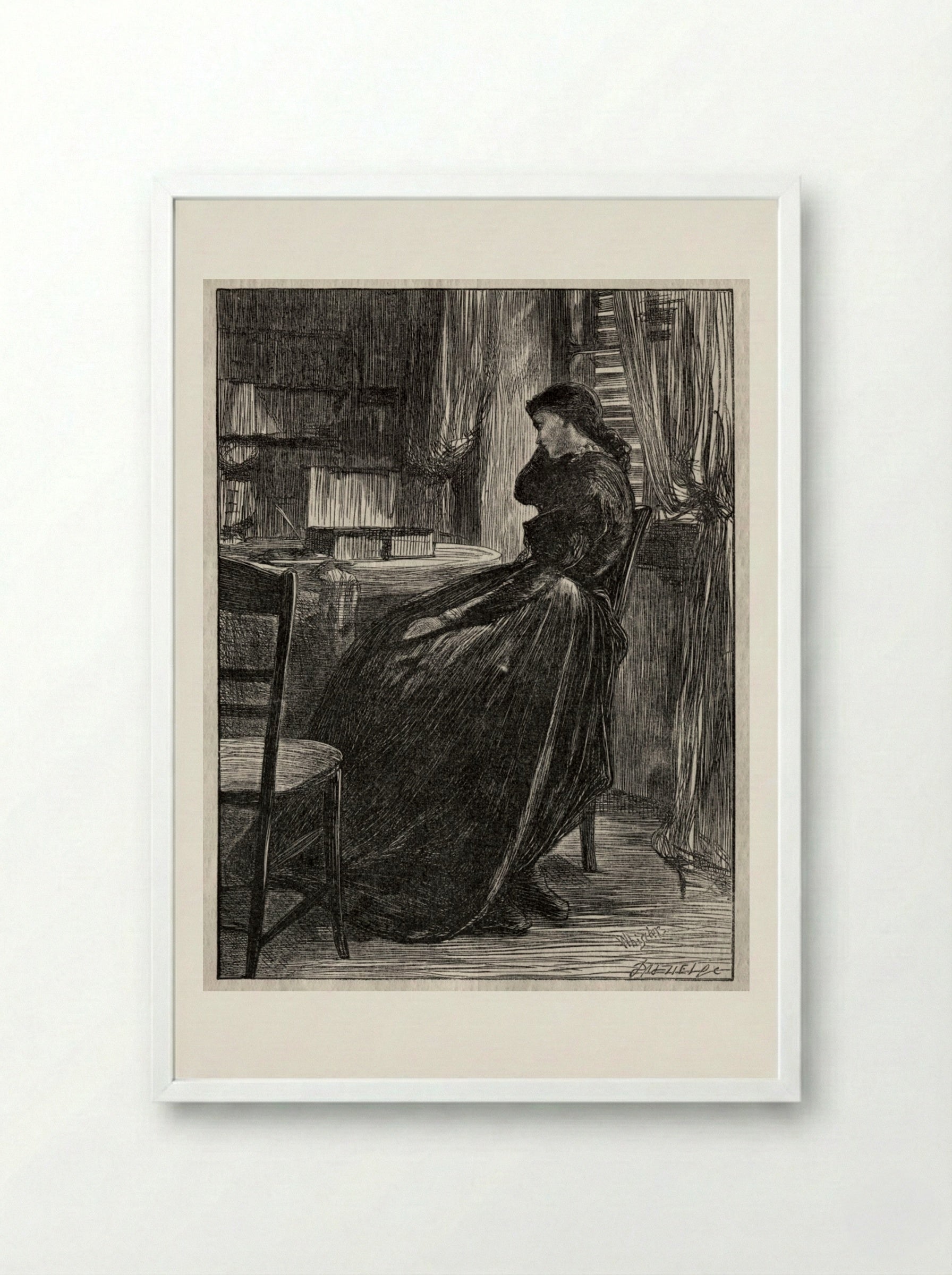 The Trial Sermon, Joanna Douglas at Her Desk - James McNeill Whistler - Framed Print White