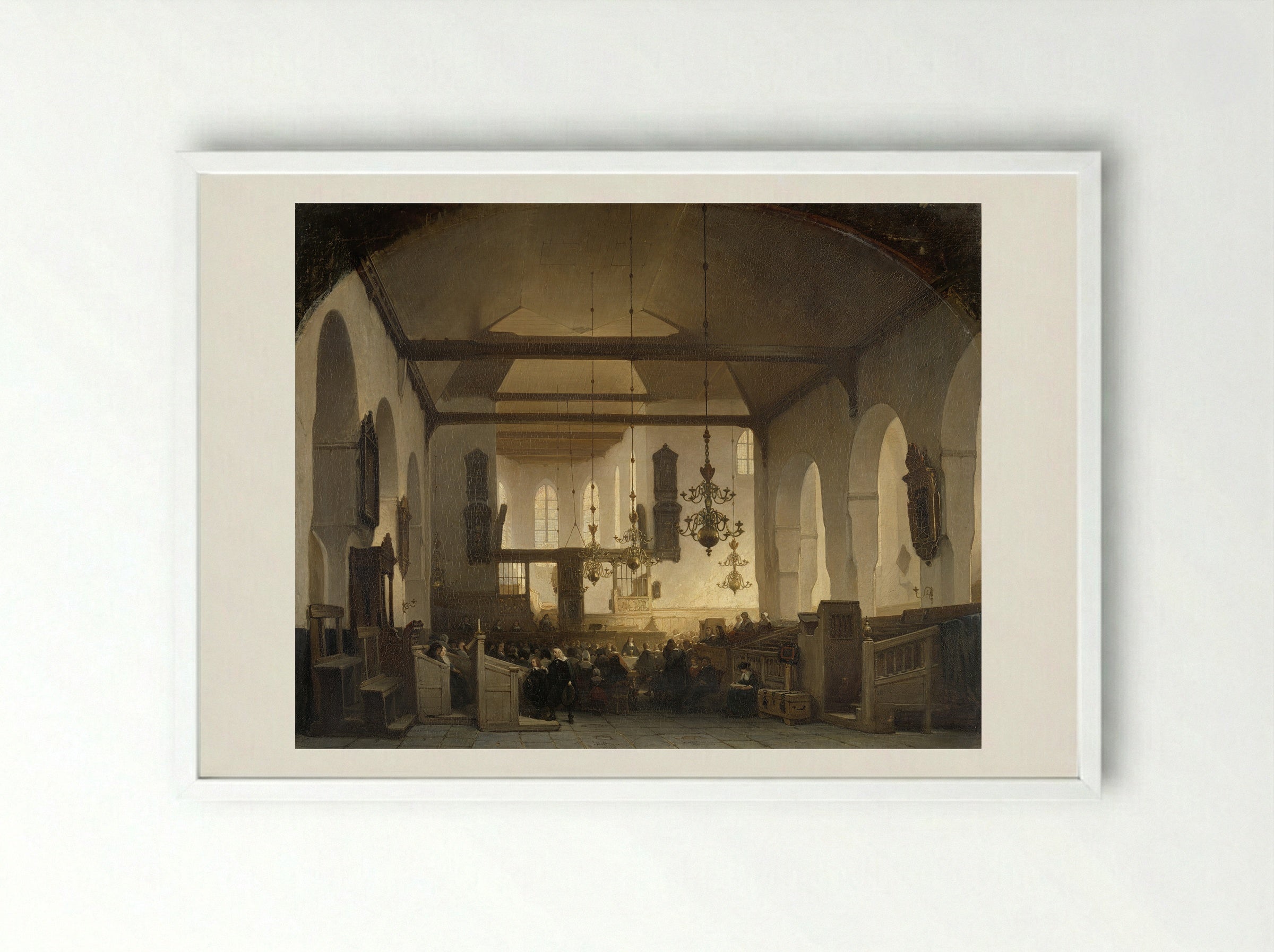 Interior of the Geertekerk in Utrecht - Johannes Bosboom - Framed Print White
