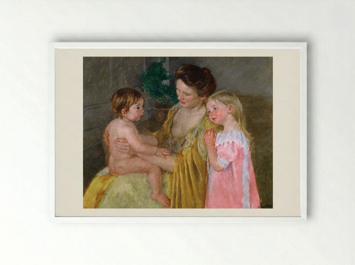 Mother and Two Children - Mary Cassatt - Framed Print White