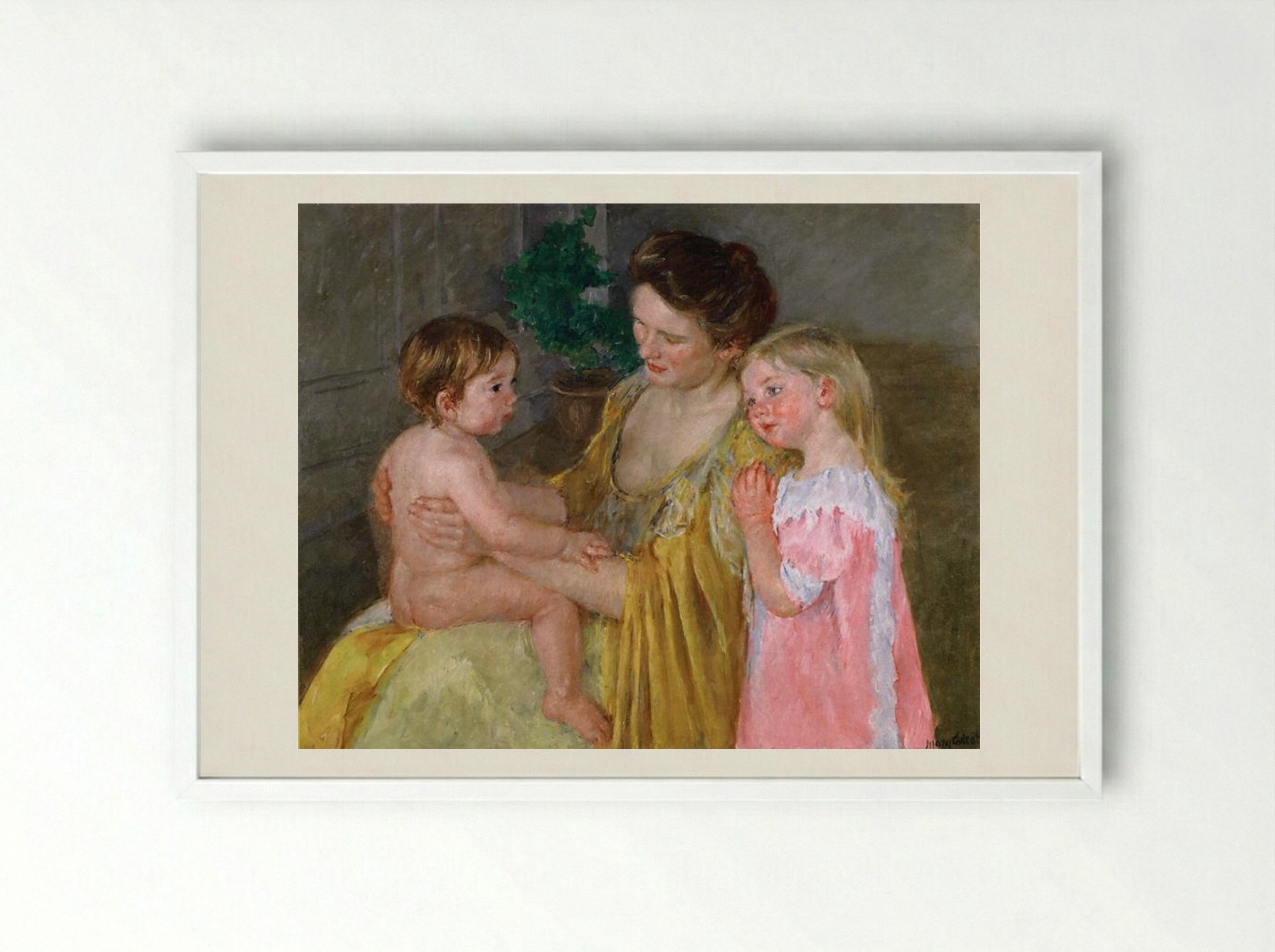 Mother and Two Children - Mary Cassatt - Framed Print White