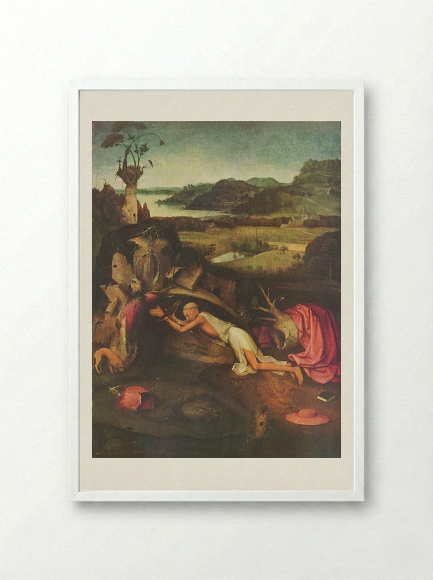 St. Jerome at Prayer - Hieronymus Bosch - Framed Print White