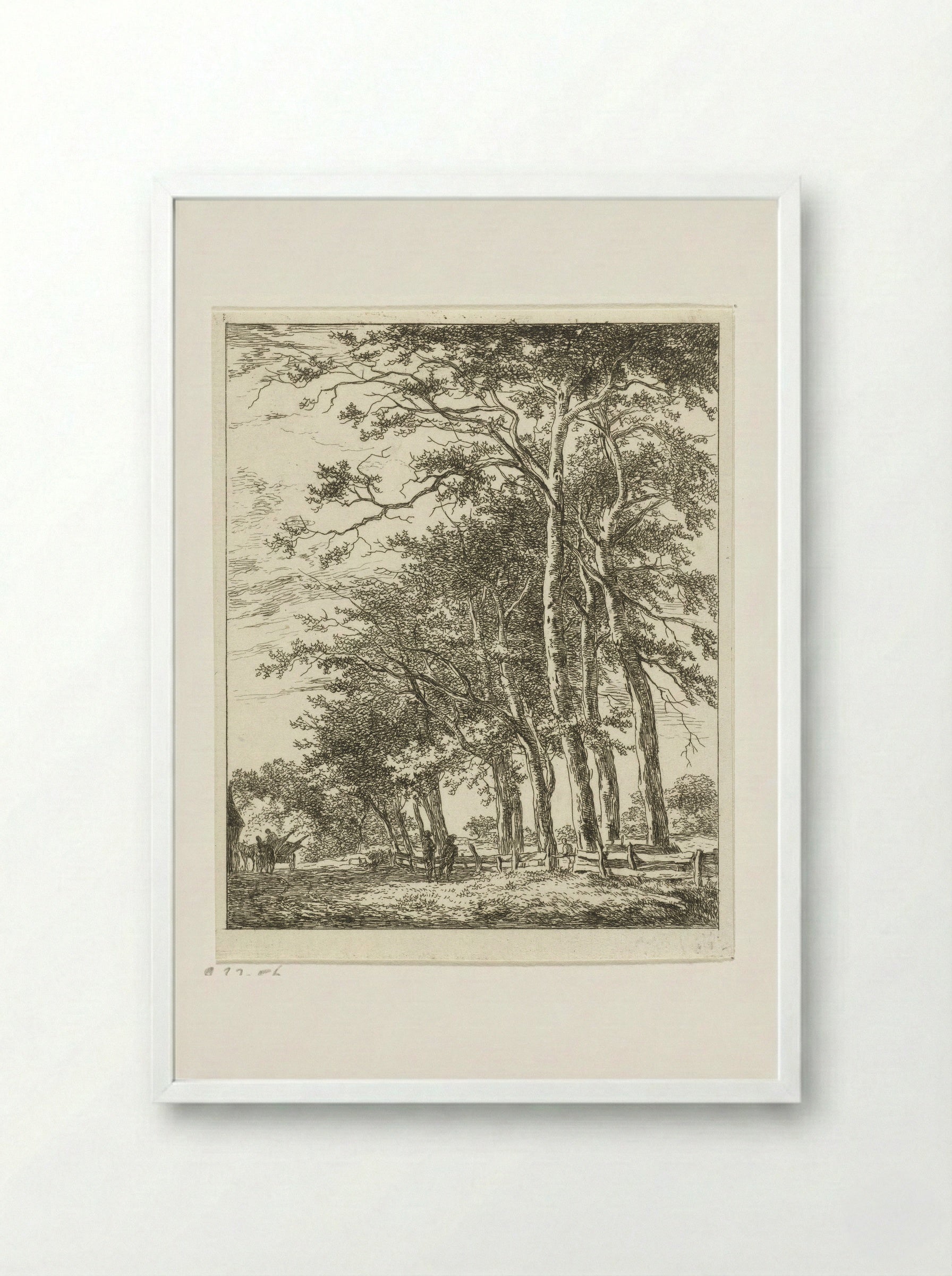 Twee staande figuren bij hoge bomen - Hermanus van Brussel - Framed Print White