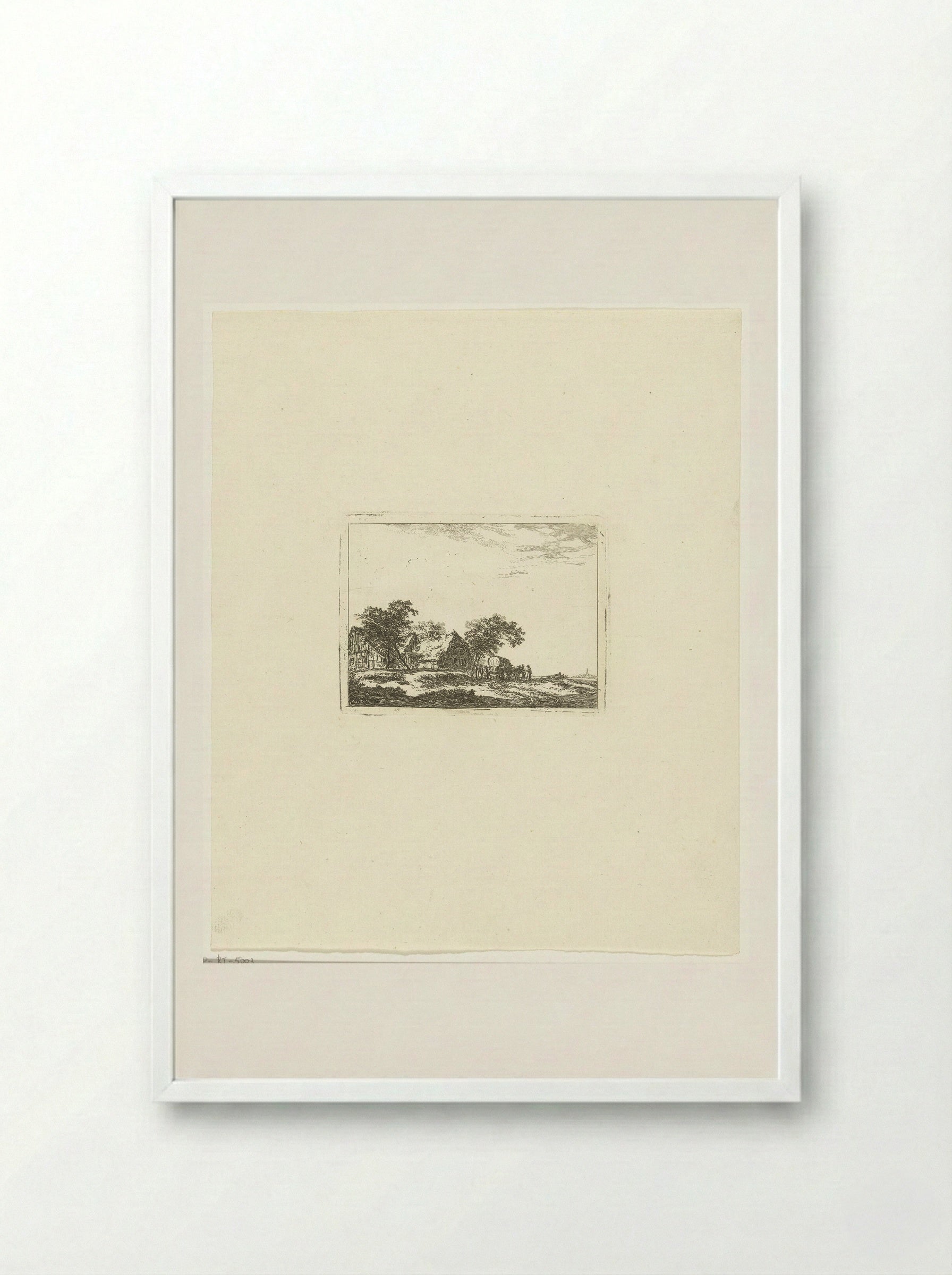 Landschap met reiskoets en passagiers - Hermanus van Brussel - Framed Print White
