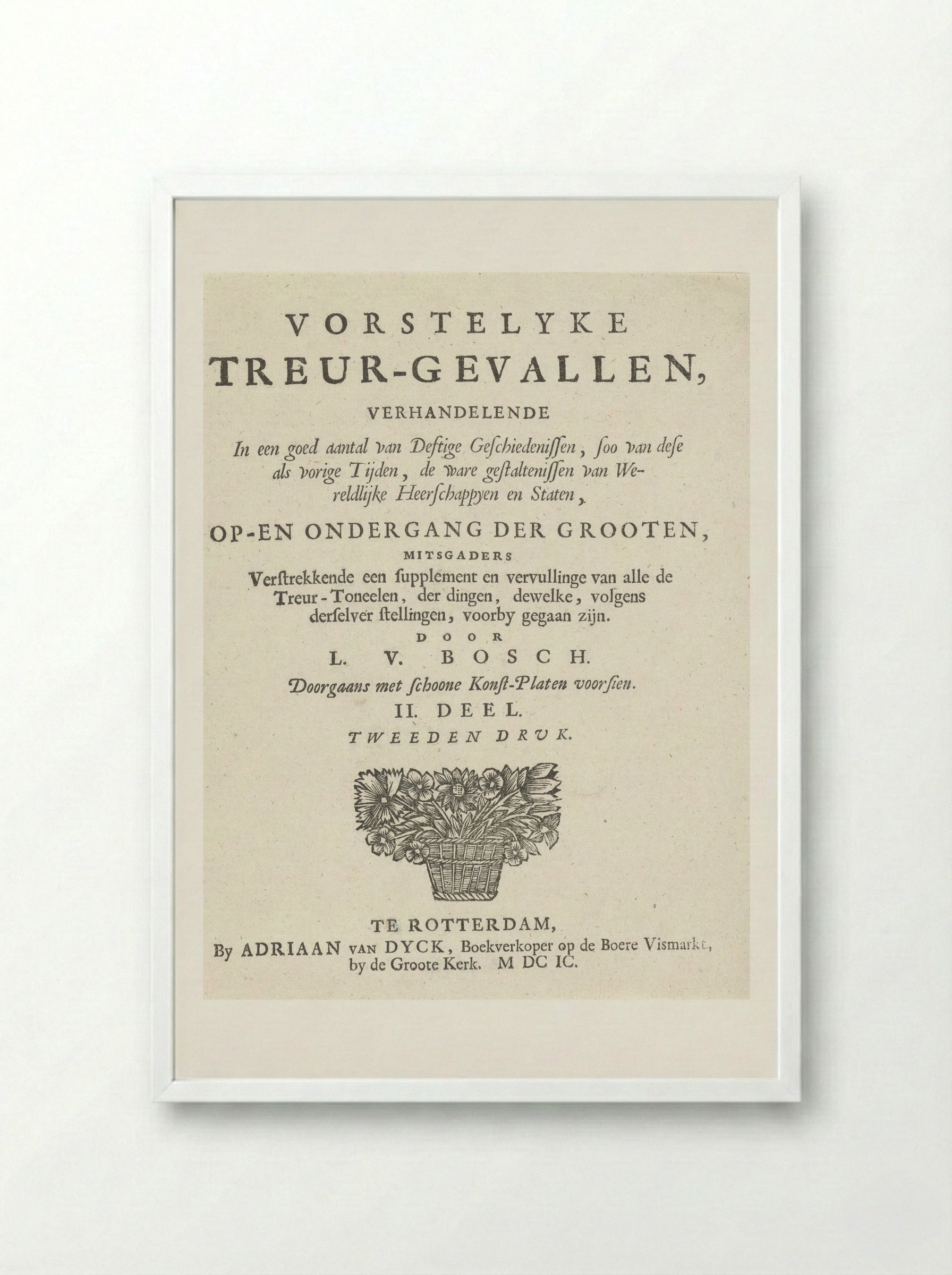 Title Page for Vorstelycke Treur-gevallen - Arnold Houbraken - Framed Print White
