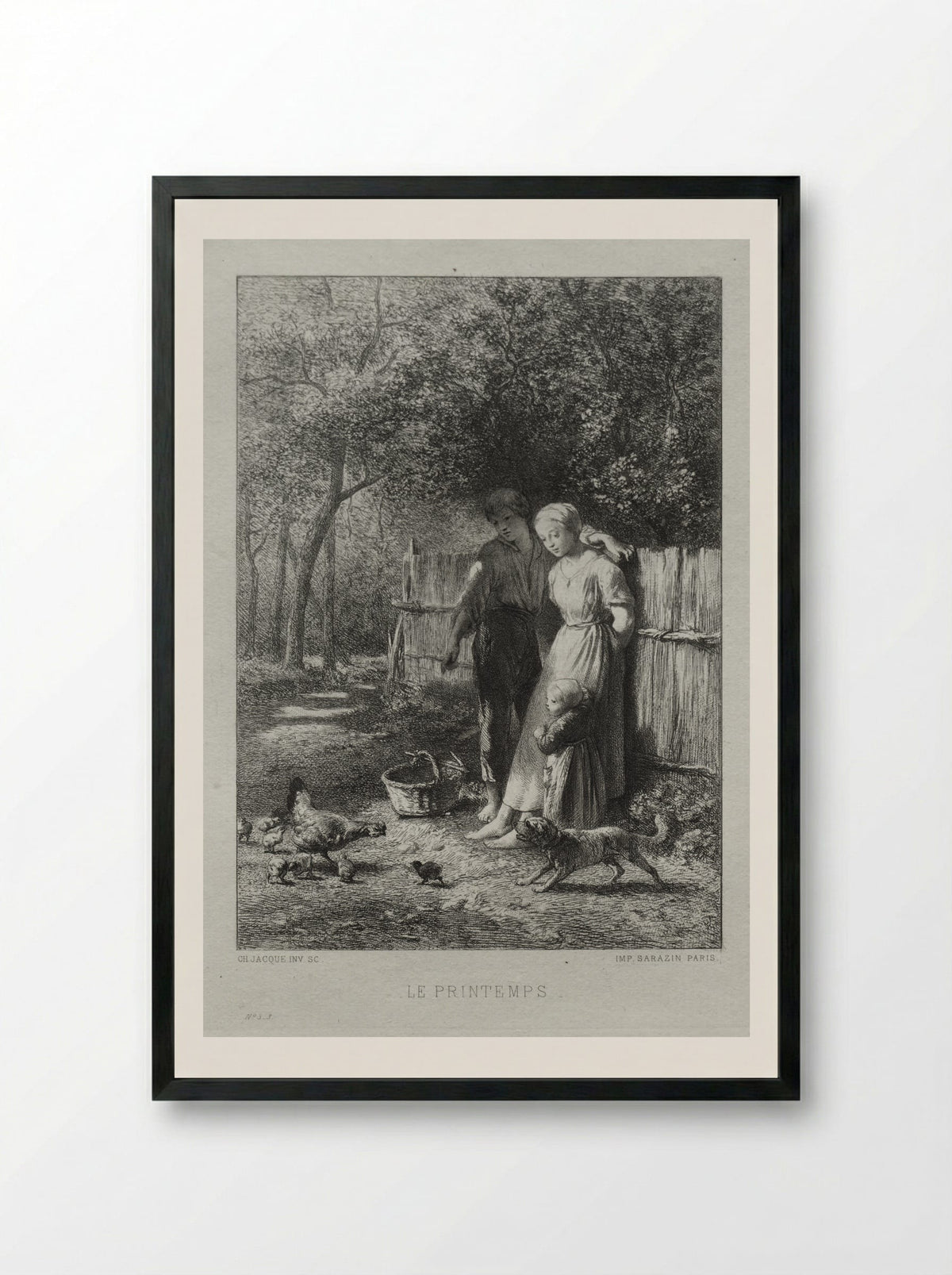 Le Printemps (Springtime) - Charles Jacque - Framed Print Black
