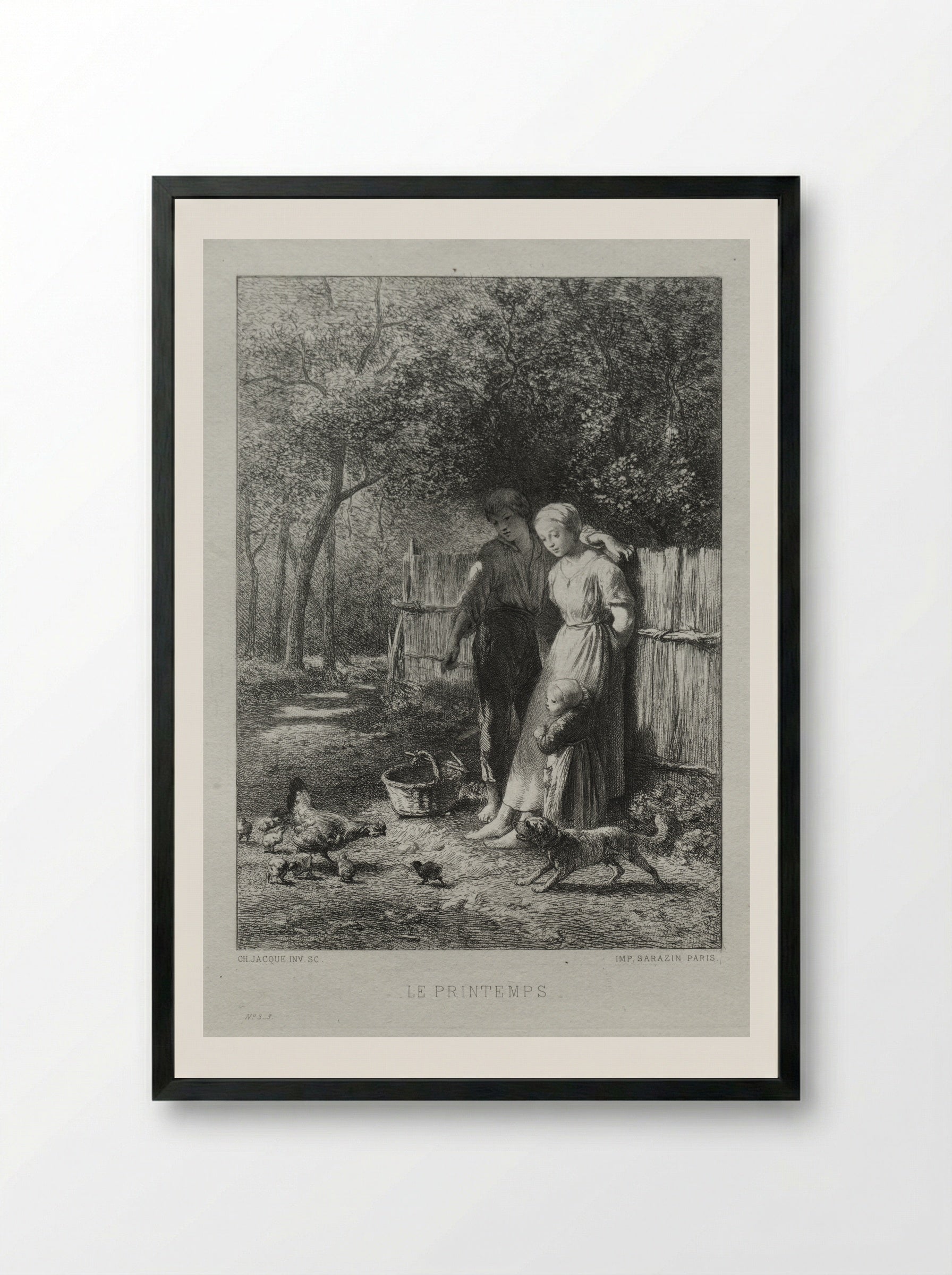 Le Printemps (Springtime) - Charles Jacque - Framed Print Black