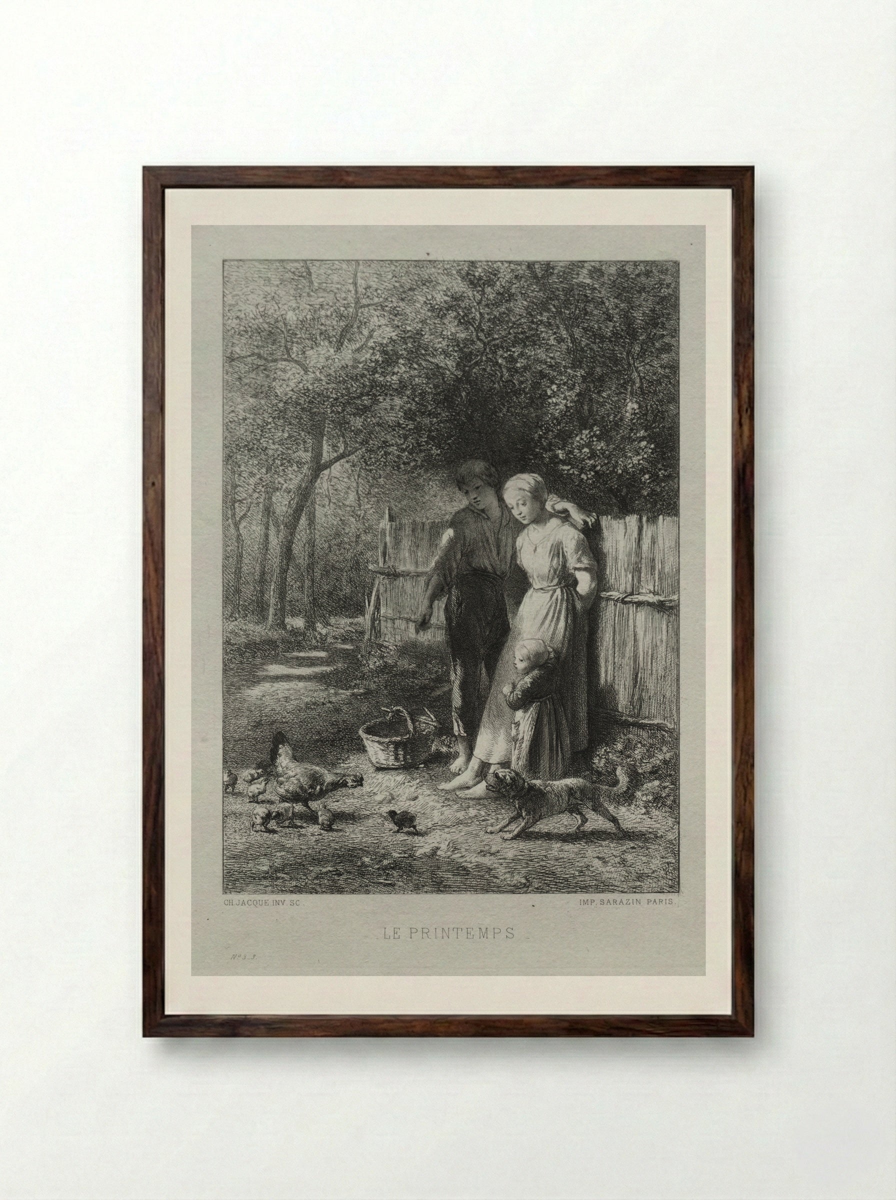 Le Printemps (Springtime) - Charles Jacque - Framed Print Dark Wood