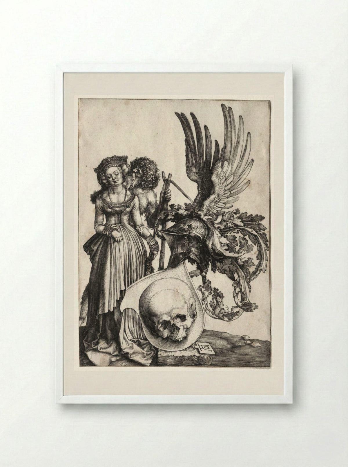 Coat of Arms with a Skull - Albrecht Dürer - Framed Print White
