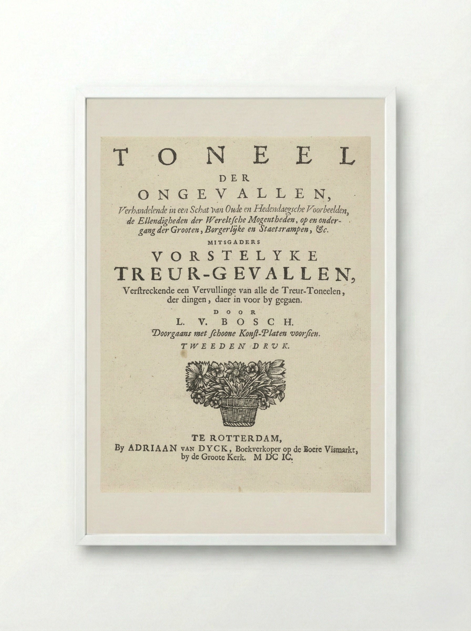 Title Page for L. van den Bos, Toneel der ongevallen - Arnold Houbraken - Framed Print White
