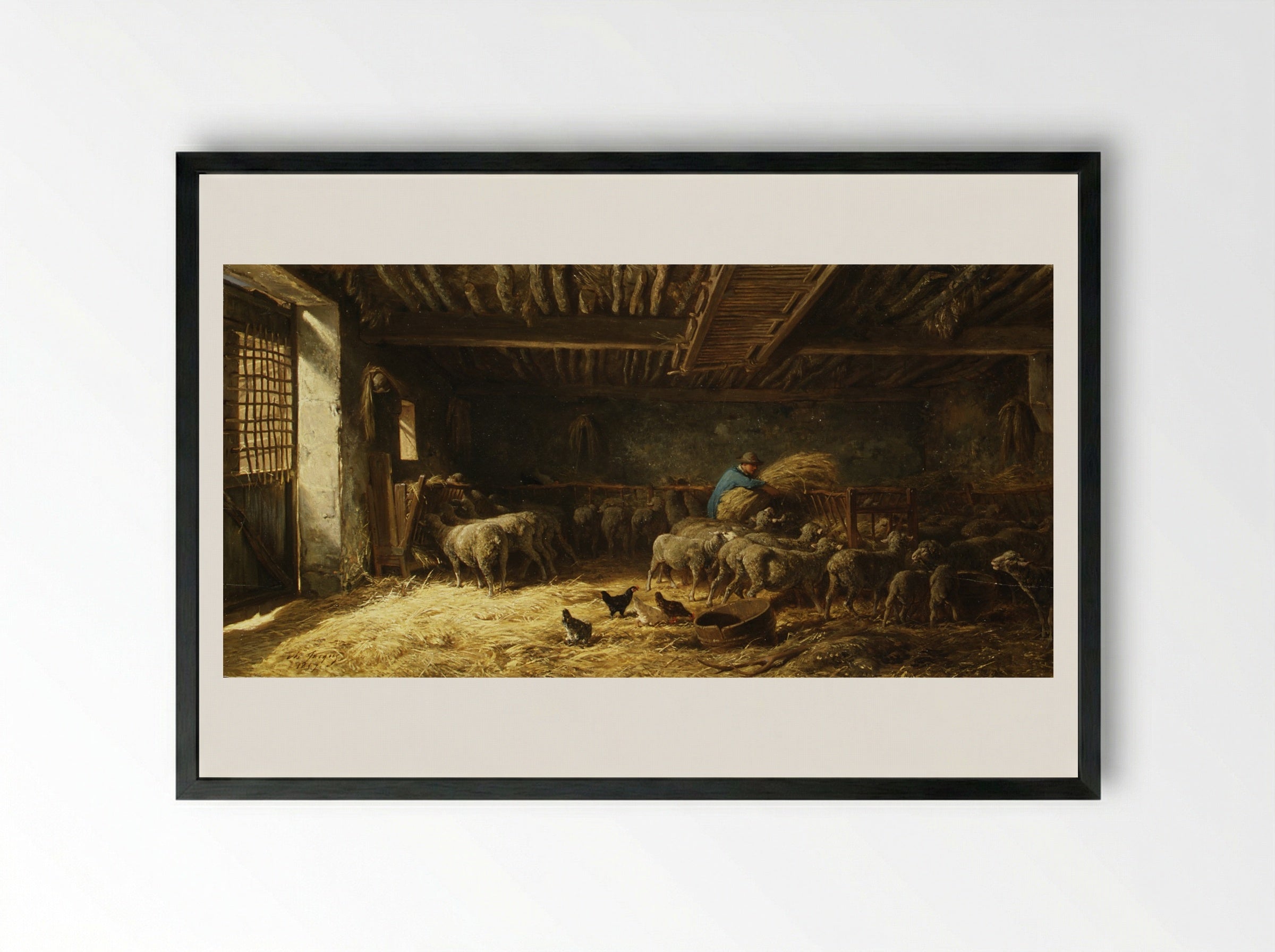 The Sheepfold - Charles Jacque - Framed Print Black