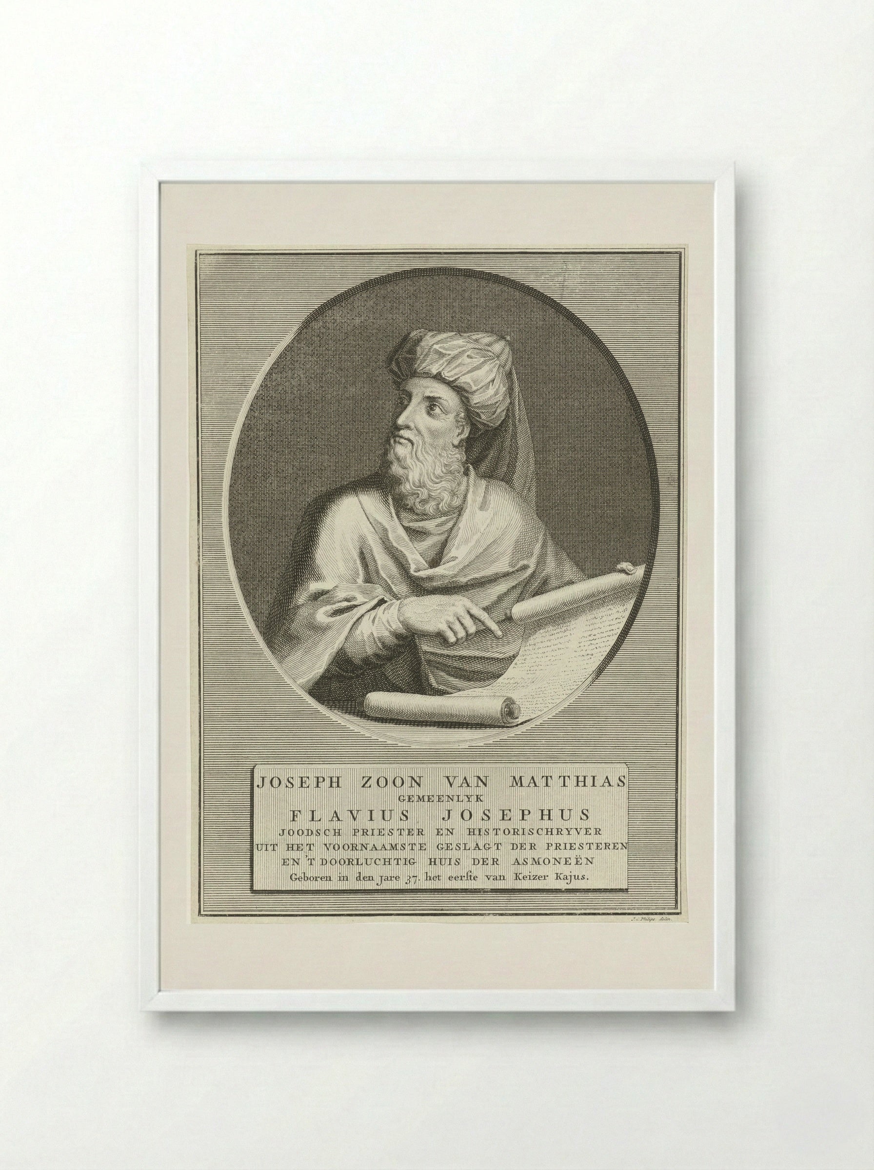 Portret van Flavius Josephus - Jan Caspar Philips - Framed Print White