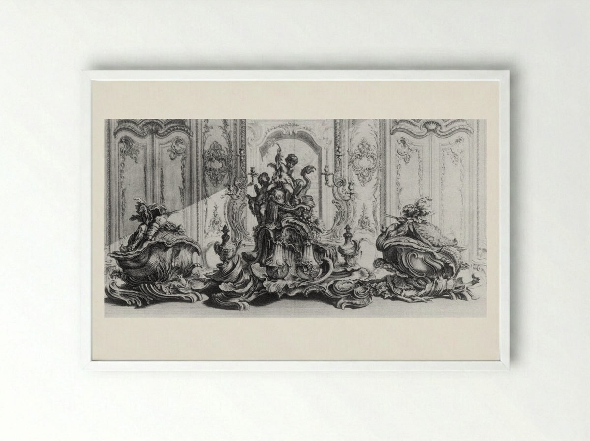 Sculpture Project in Silver for a Large Table Garniture - Gabriel Huquier - Framed Print White
