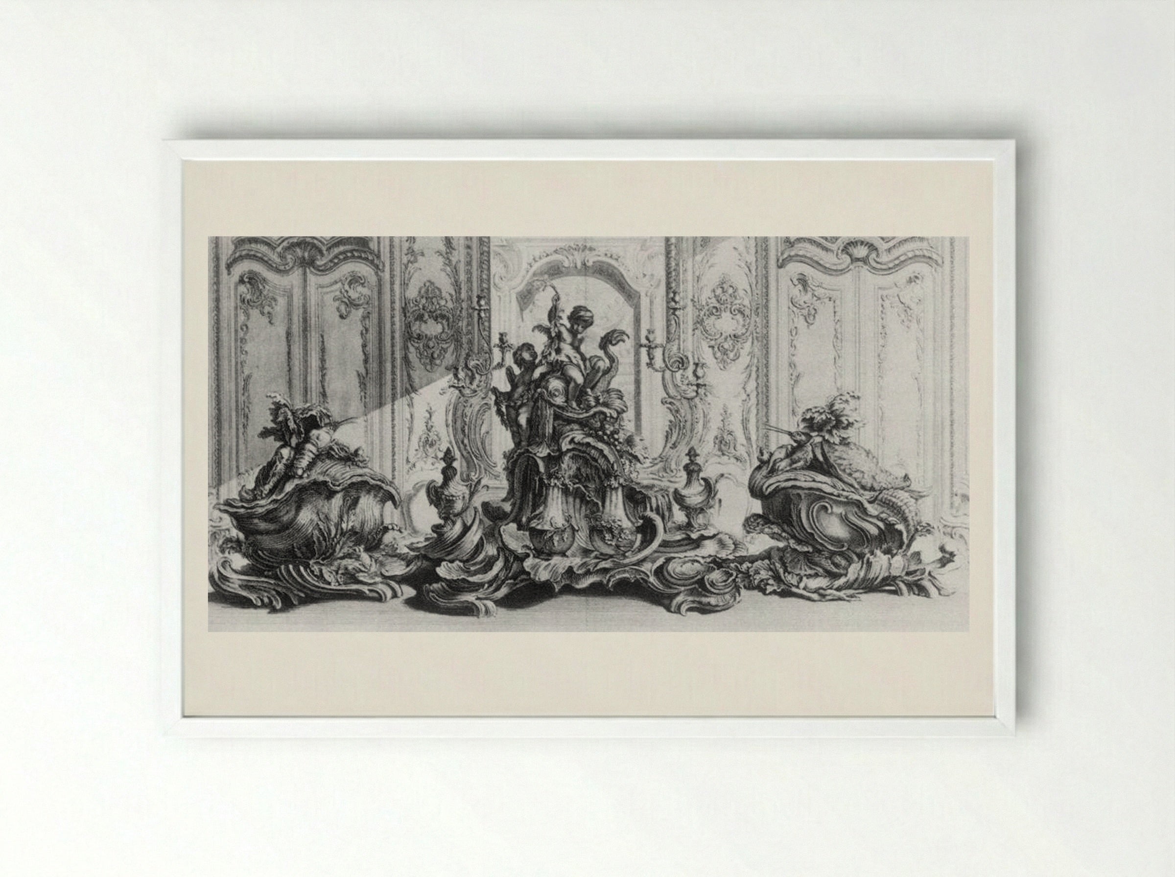 Sculpture Project in Silver for a Large Table Garniture - Gabriel Huquier - Framed Print White