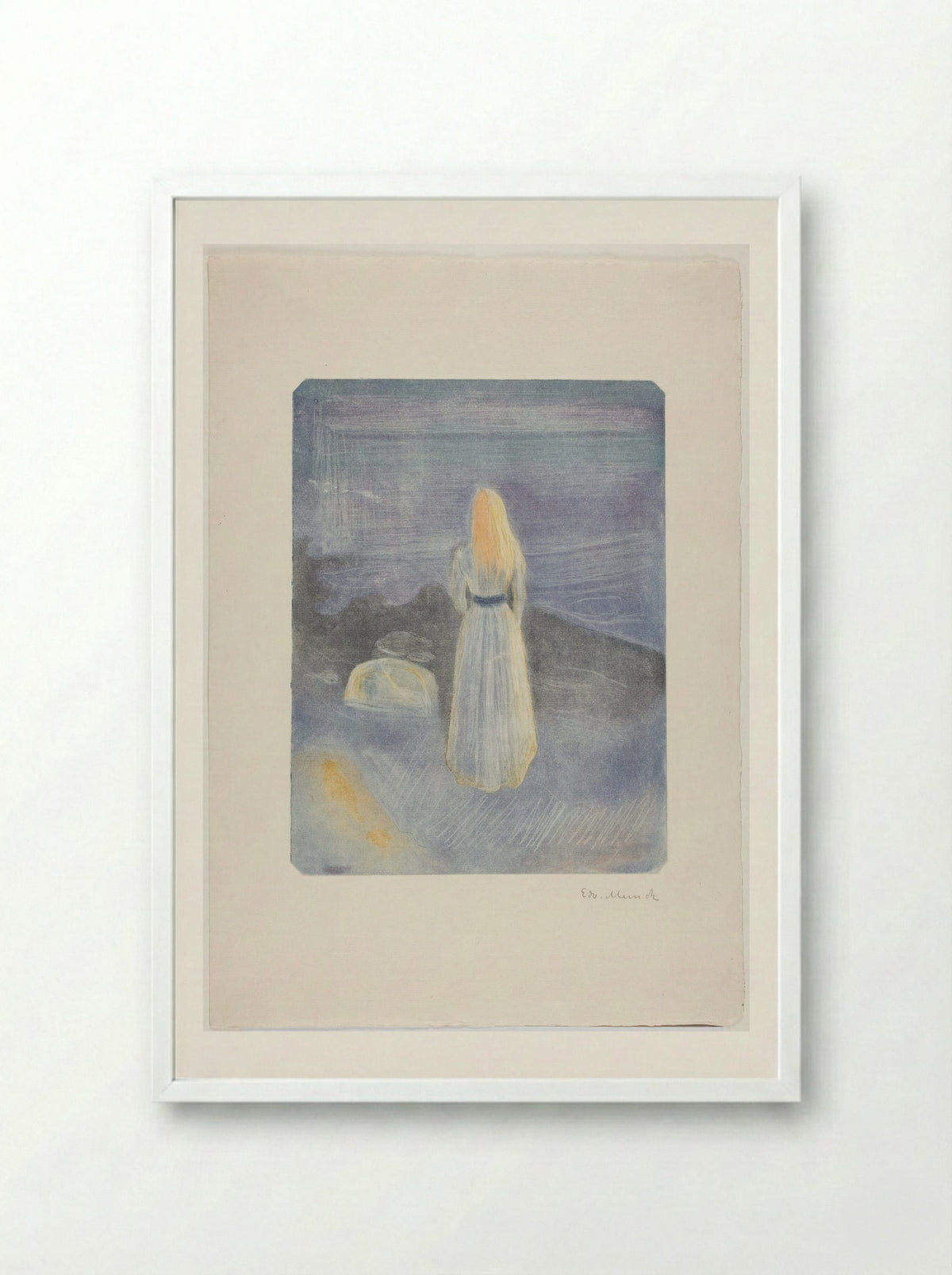 Young Woman on the Beach - Edvard Munch - Framed Print White