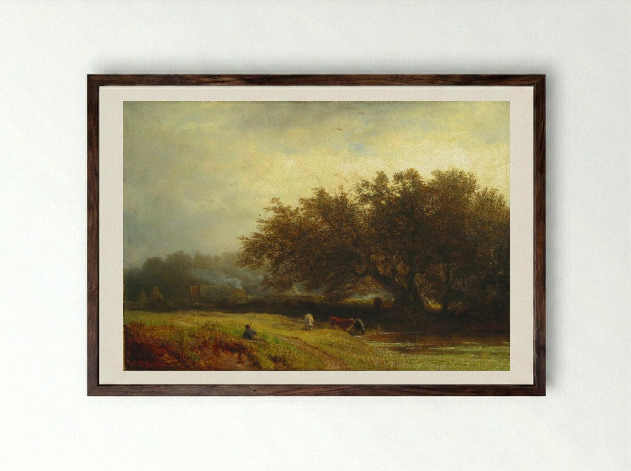 Hermitage - Andreas Achenbach - Framed Print Dark Wood