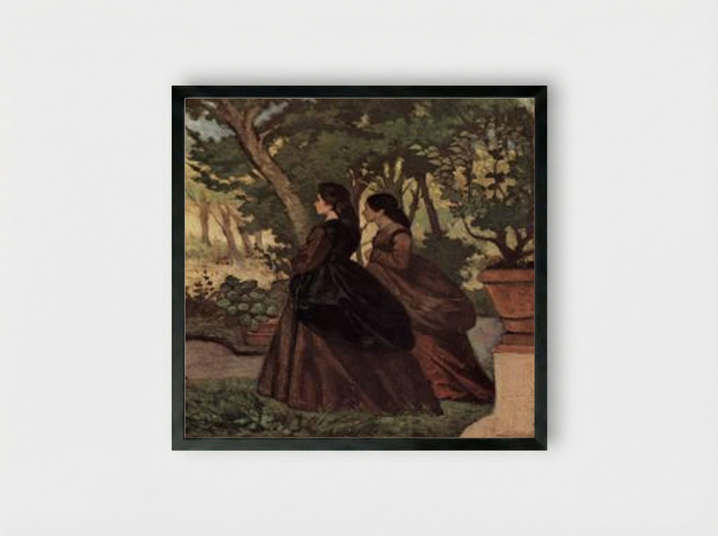 Zwei Damen im Garten von Castiglioncello - Giovanni Fattori - Framed Print Black