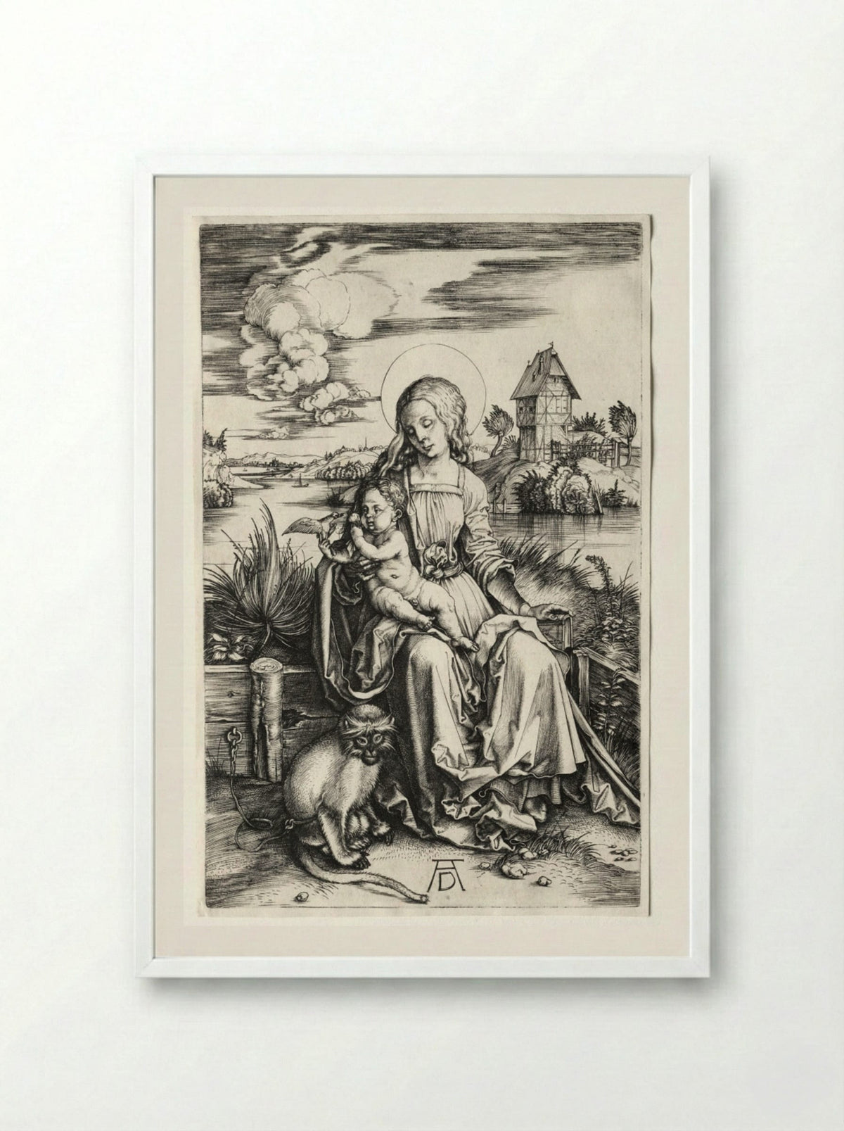 The Virgin and Child with a Monkey - Albrecht Dürer - Framed Print White