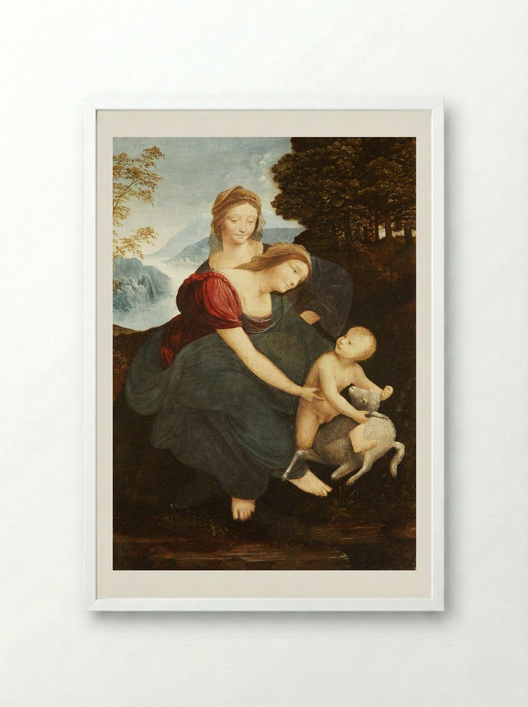 The Virgin and Child with Saint Anne - Leonardo da Vinci - Framed Print White