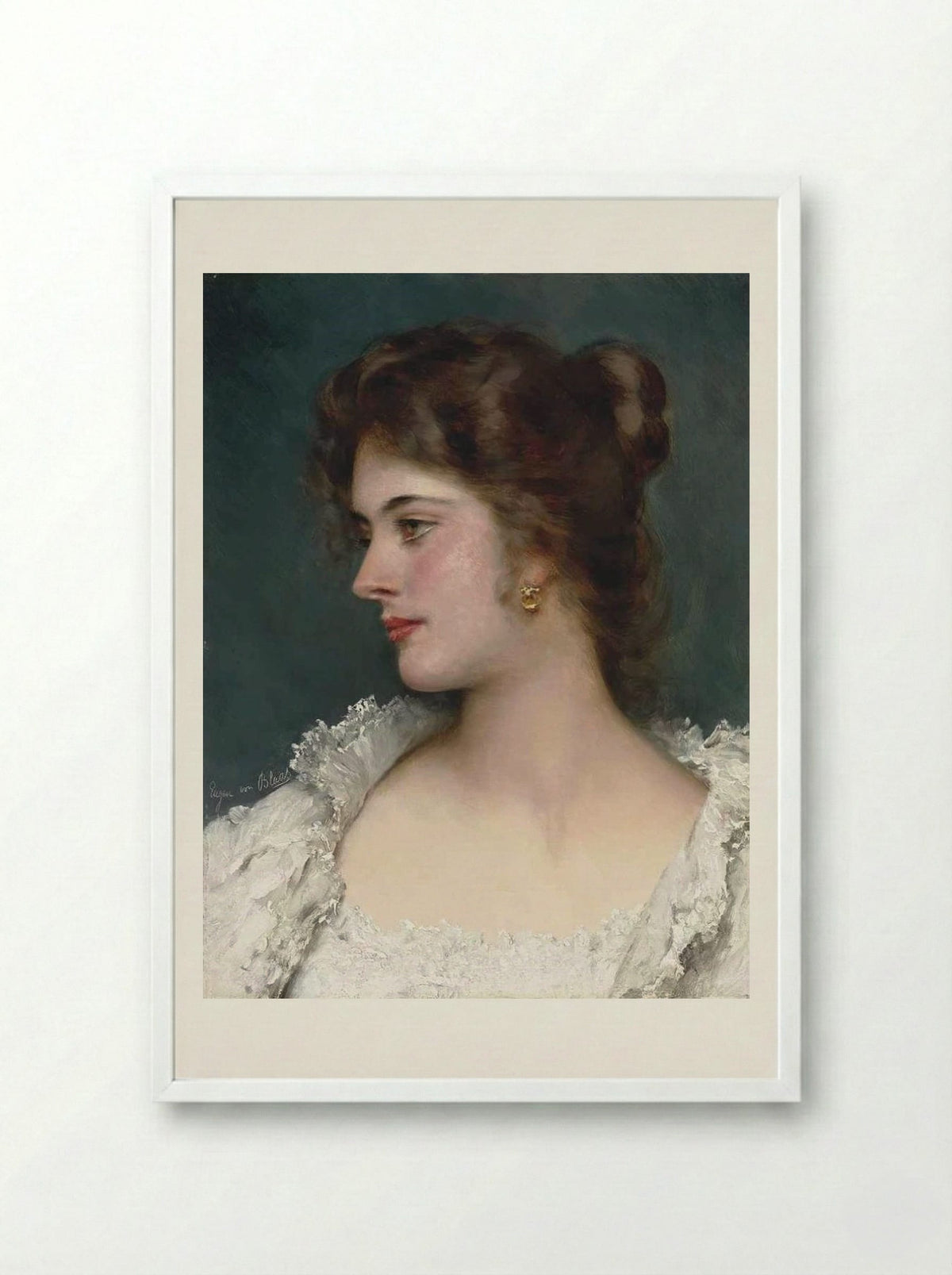 Young Italian Beauty - Eugene de Blaas - Framed Print White