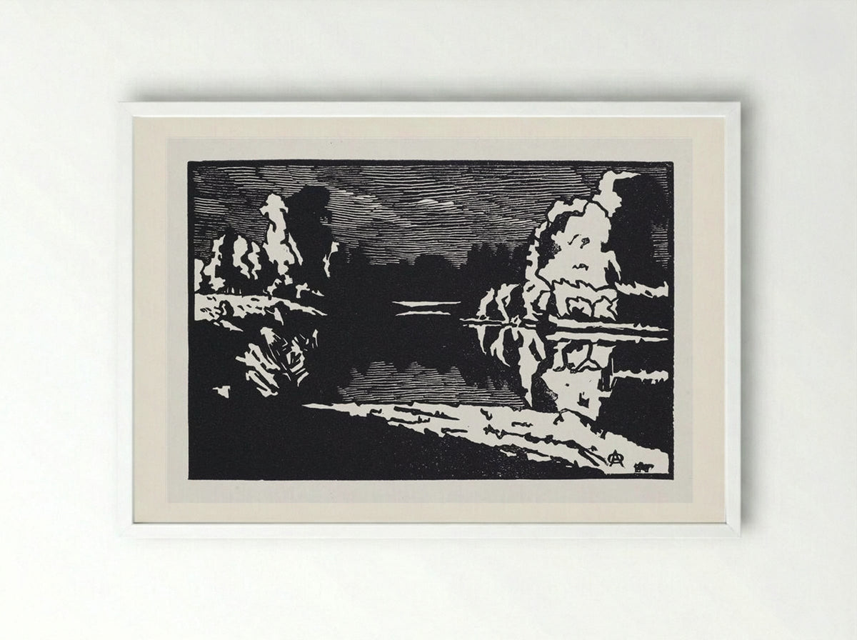 Moonlit Night Landscape - Anna Ostroumova-Lebedeva - Framed Print White