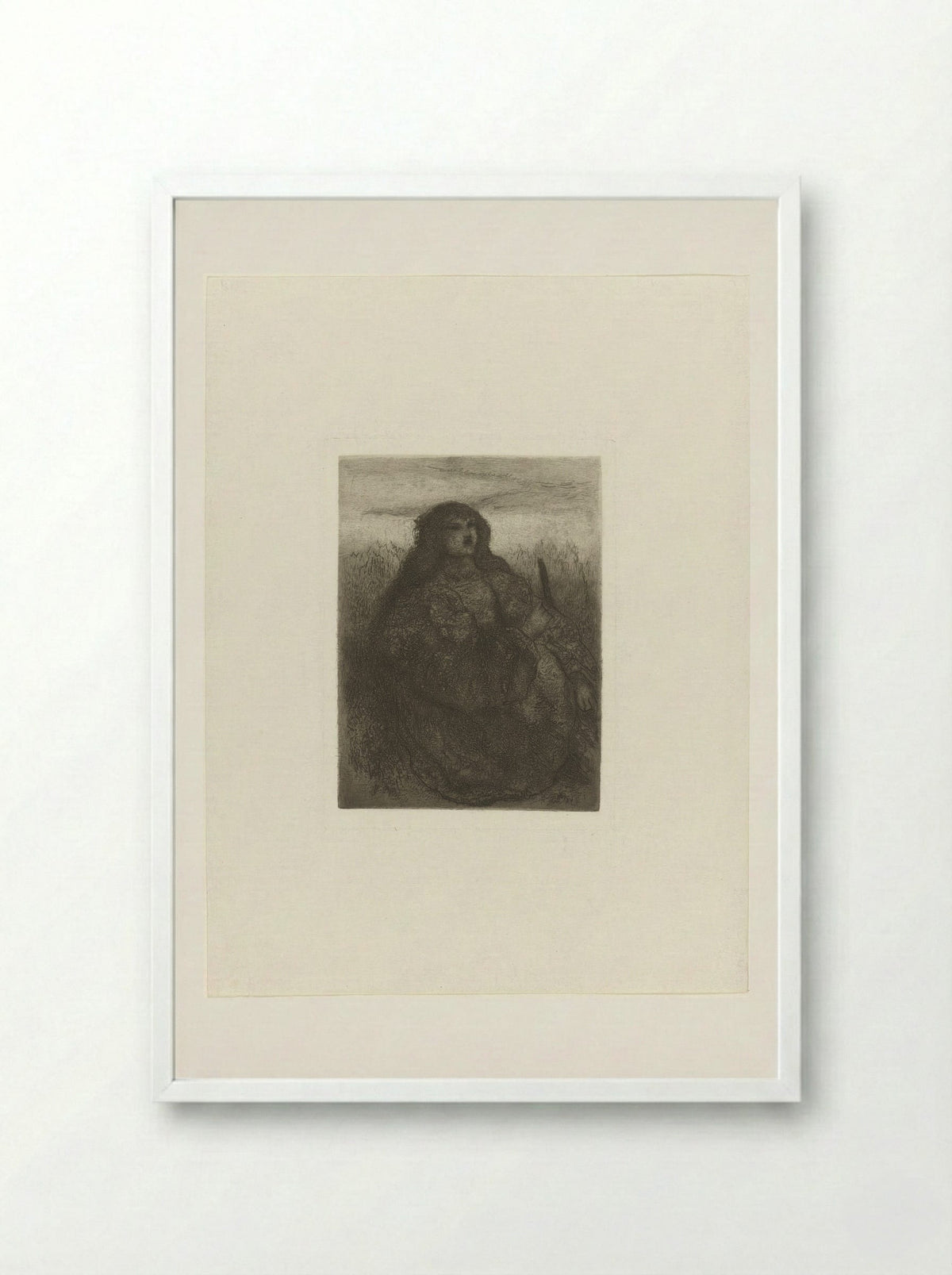 Woman in a Landscape - Matthijs Maris - Framed Print White